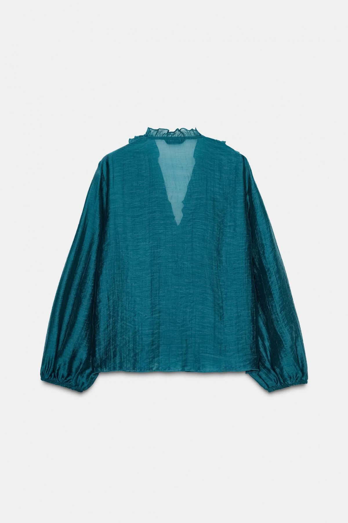 자라 로맨틱 러플 브이넥 블라우스 5029/209 BOTTLE GREEN - 상세 이미지 5
