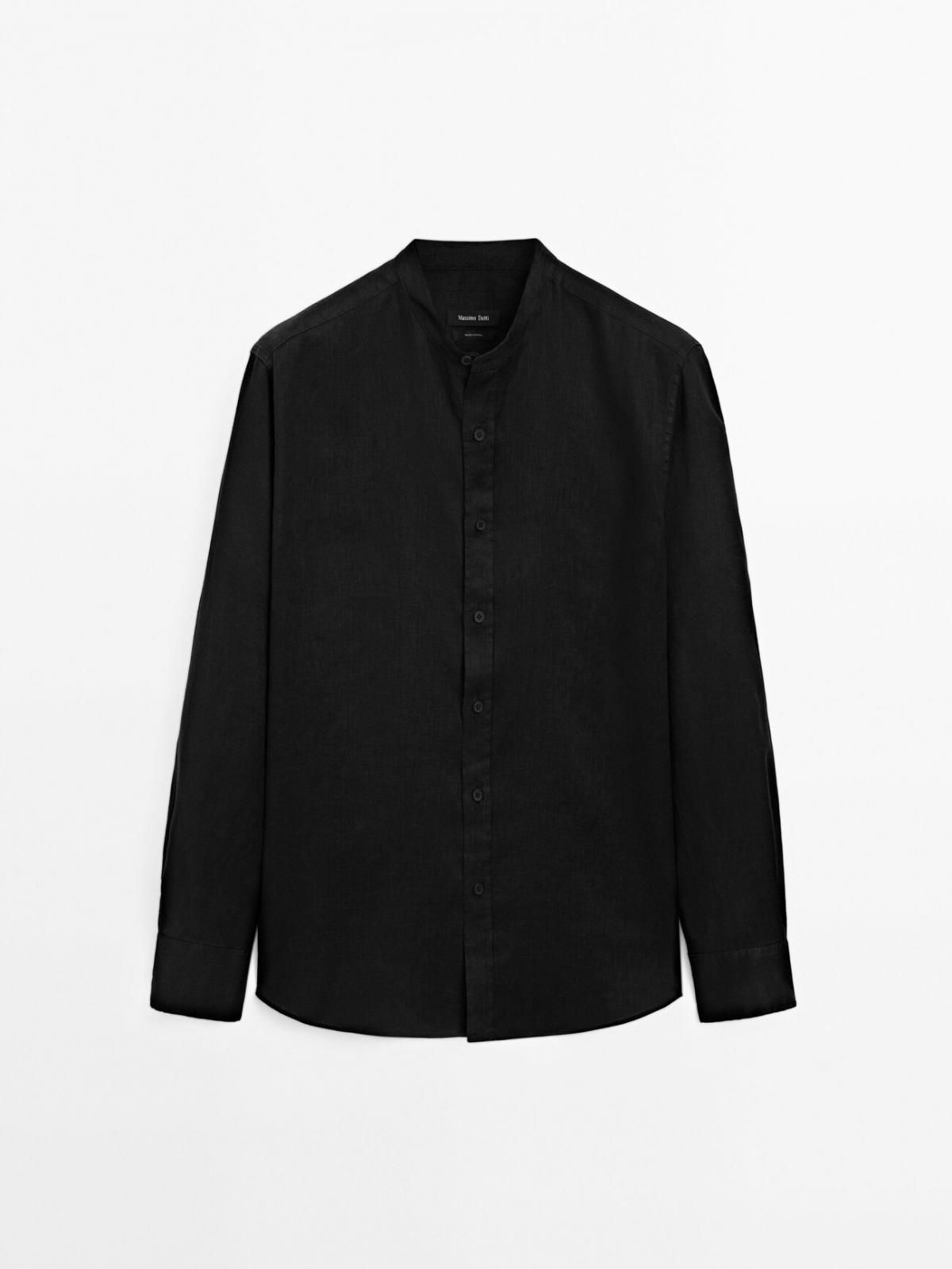 마시모두띠 리넨 레귤러핏 스탠드업카라 긴팔셔츠 0191/791 BLACK - 메인 이미지