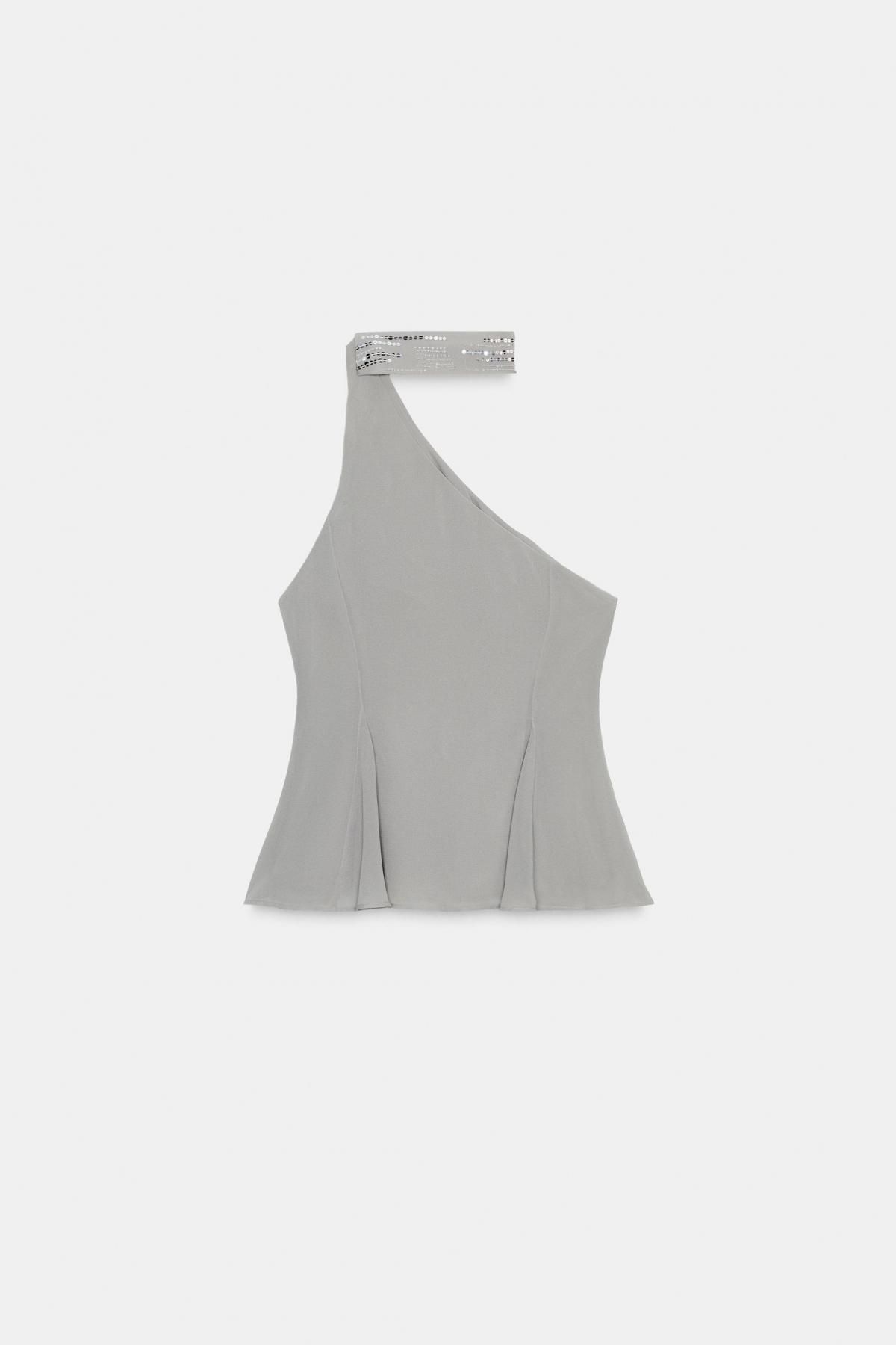 자라 비대칭 시퀸 조젯 민소매 탑 0881/133 GREY - 상세 이미지 4