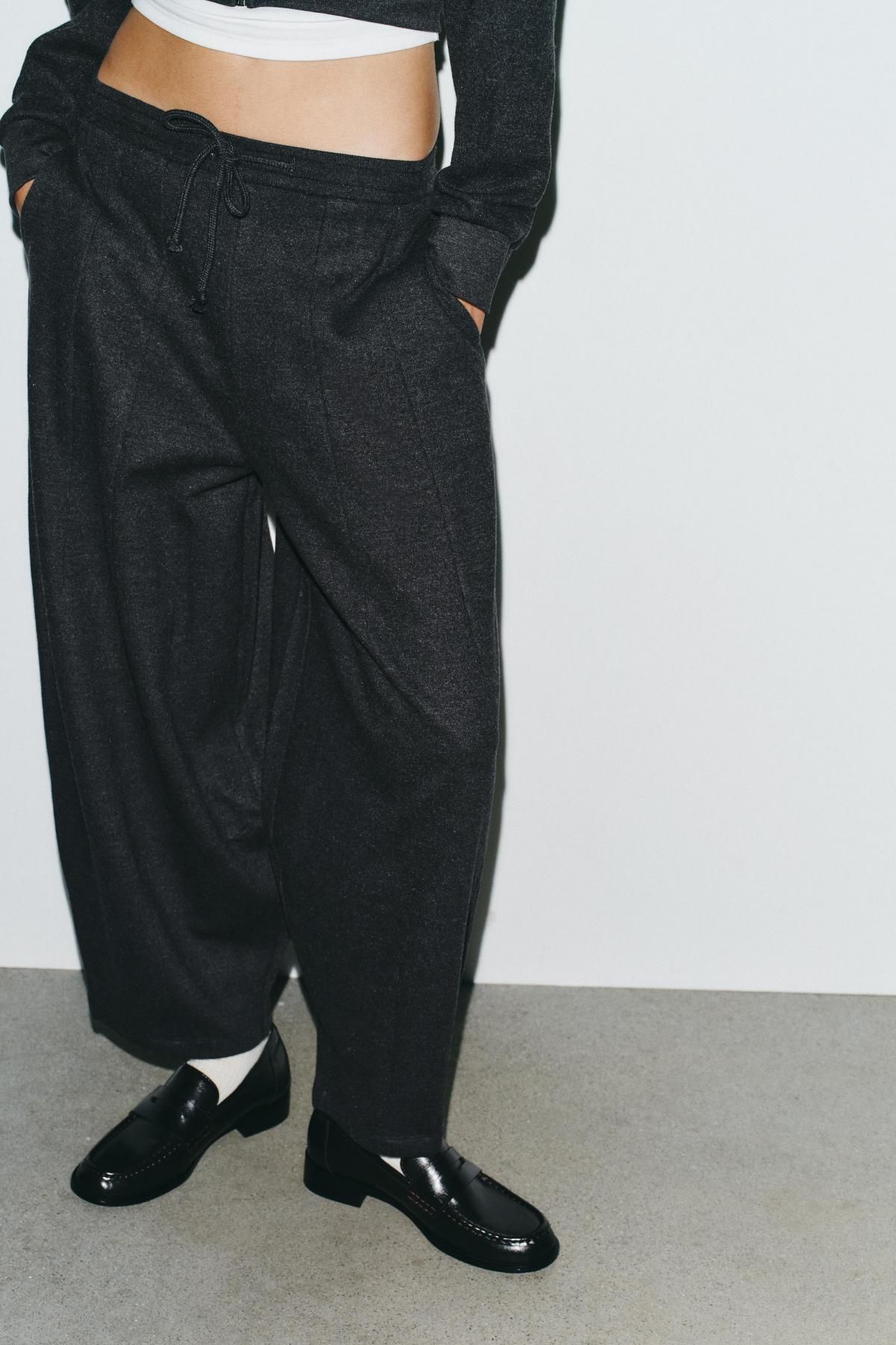 자라 와이드 벌룬 리브드 밴딩 팬츠 3253/848 DARK GREY - 상품 이미지