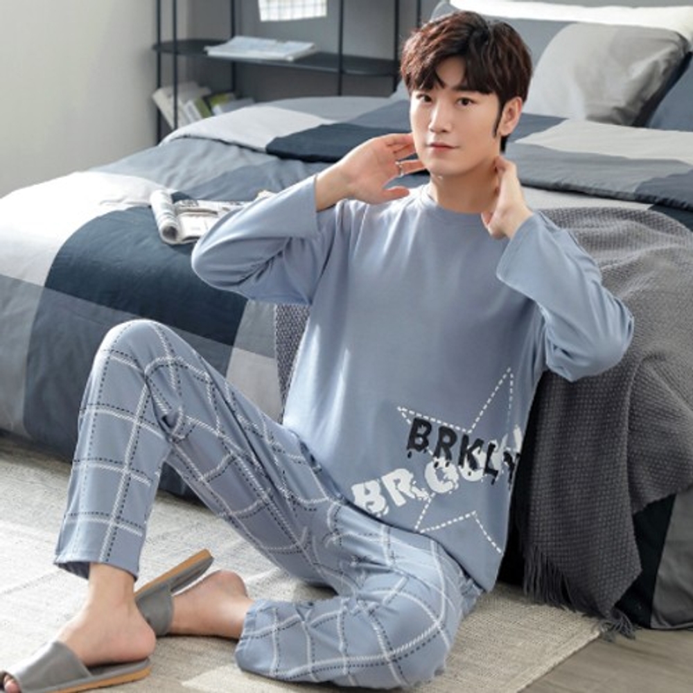 남성 홈웨어 이지웨어 잠옷 상의 하의 세트 부드러운 잠옷세트 - 메인 이미지