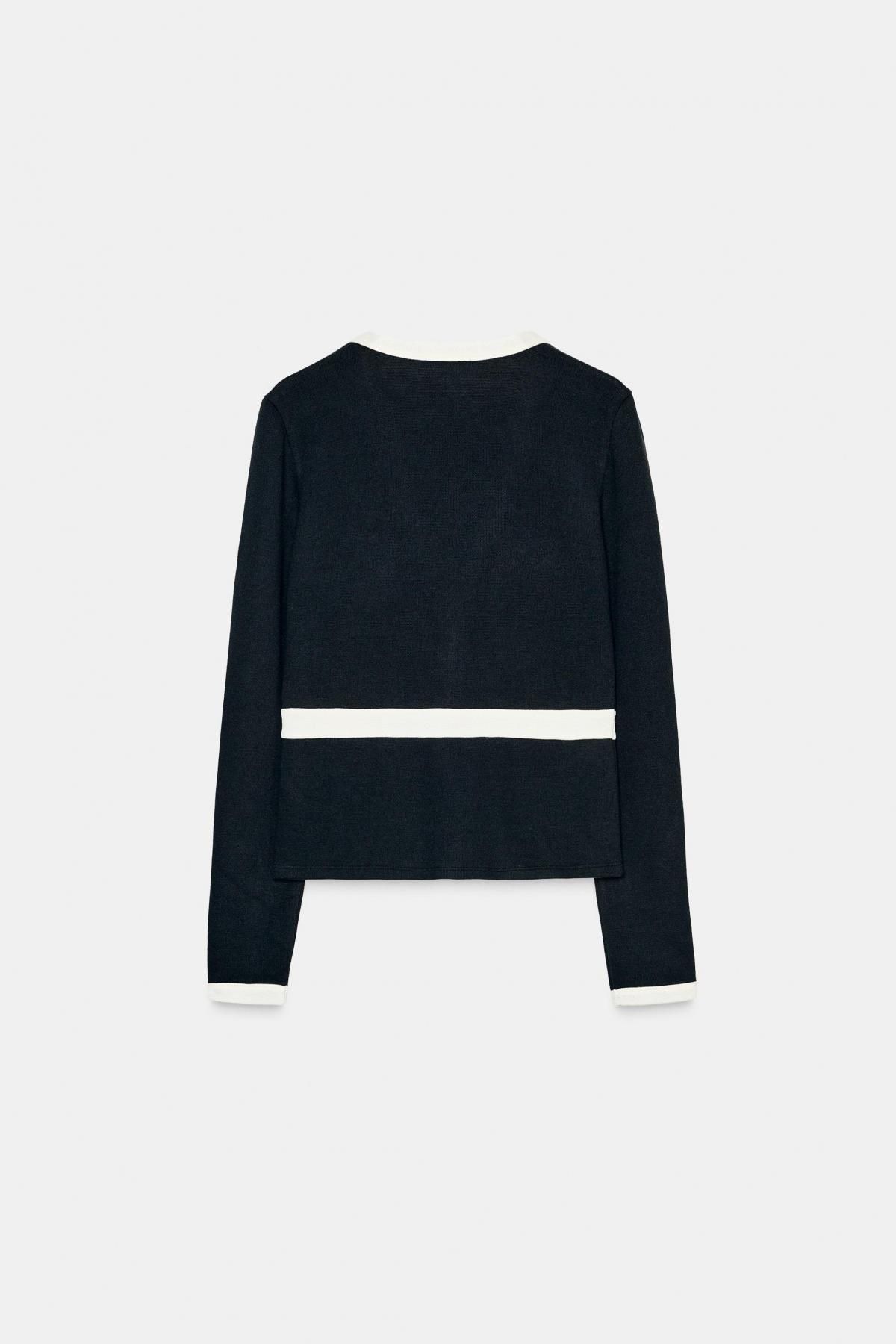 자라 클래식 배색 브이넥 소프트 가디건 0264/405 BLACK / WHITE - 상세 이미지 5