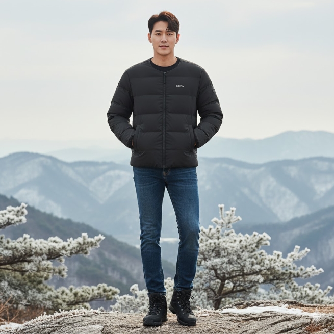 네파 남자 겨울 아웃도어 캐쥬얼 친환경 덕다운 라운드 오리털 패딩점퍼 - 상세 이미지 2