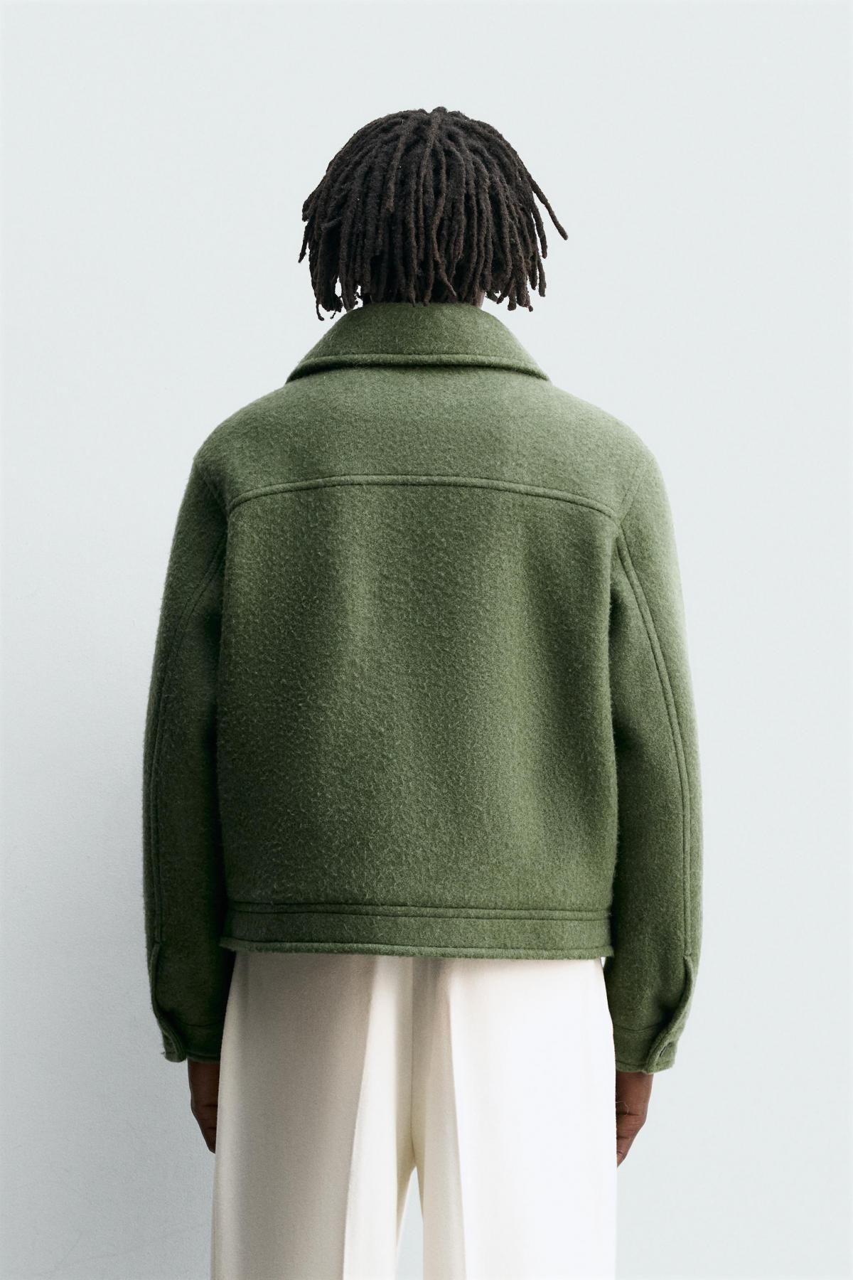 자라 울 혼방 오버핏 포켓 재킷 9309/046 GREEN MARL - 상세 이미지 4
