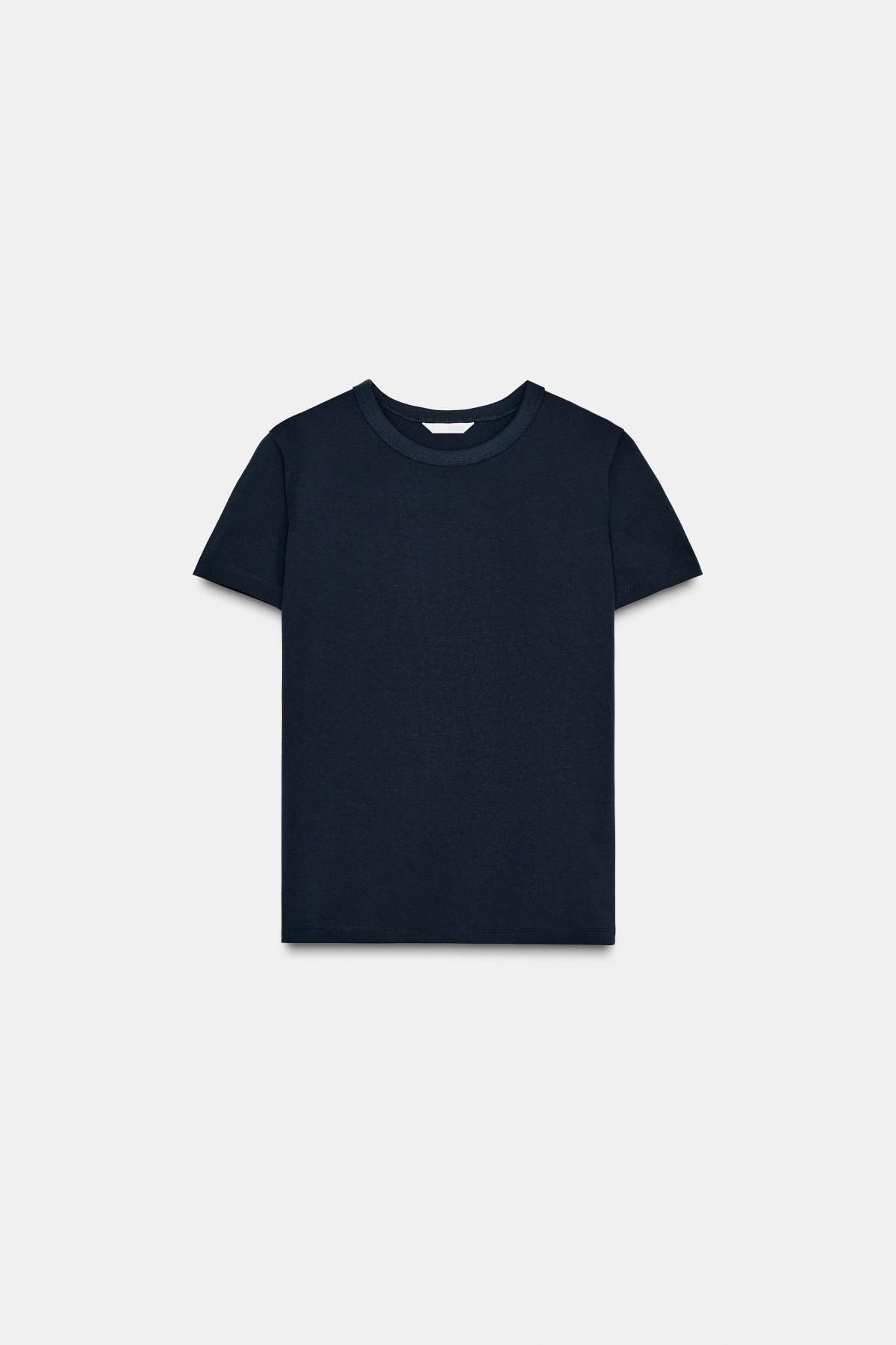 자라 베이직 네이비 인터록 반팔 티셔츠 4174/378 NAVY BLUE - 상품 이미지