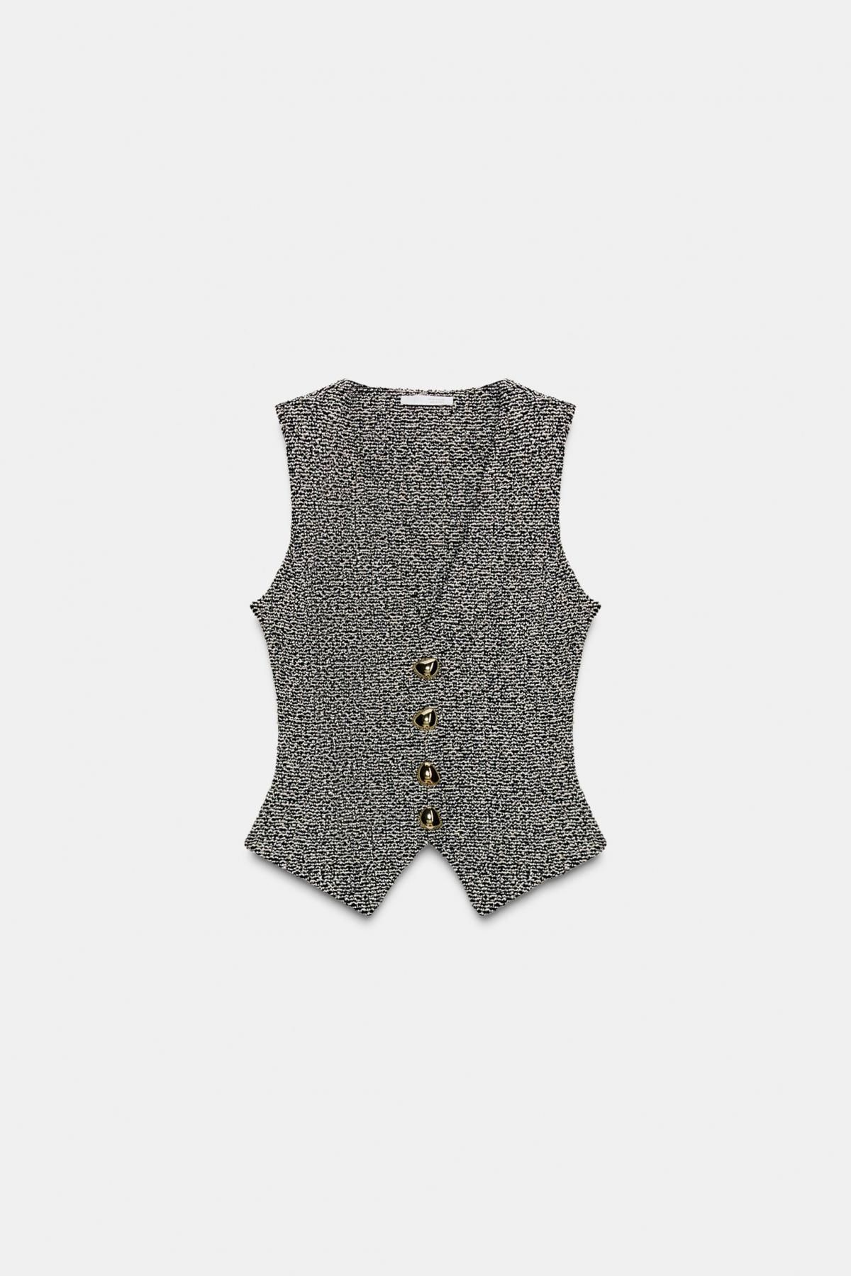 자라 버튼 브이넥 메탈릭 베스트 5039/215 BLACK / WHITE - 상품 이미지