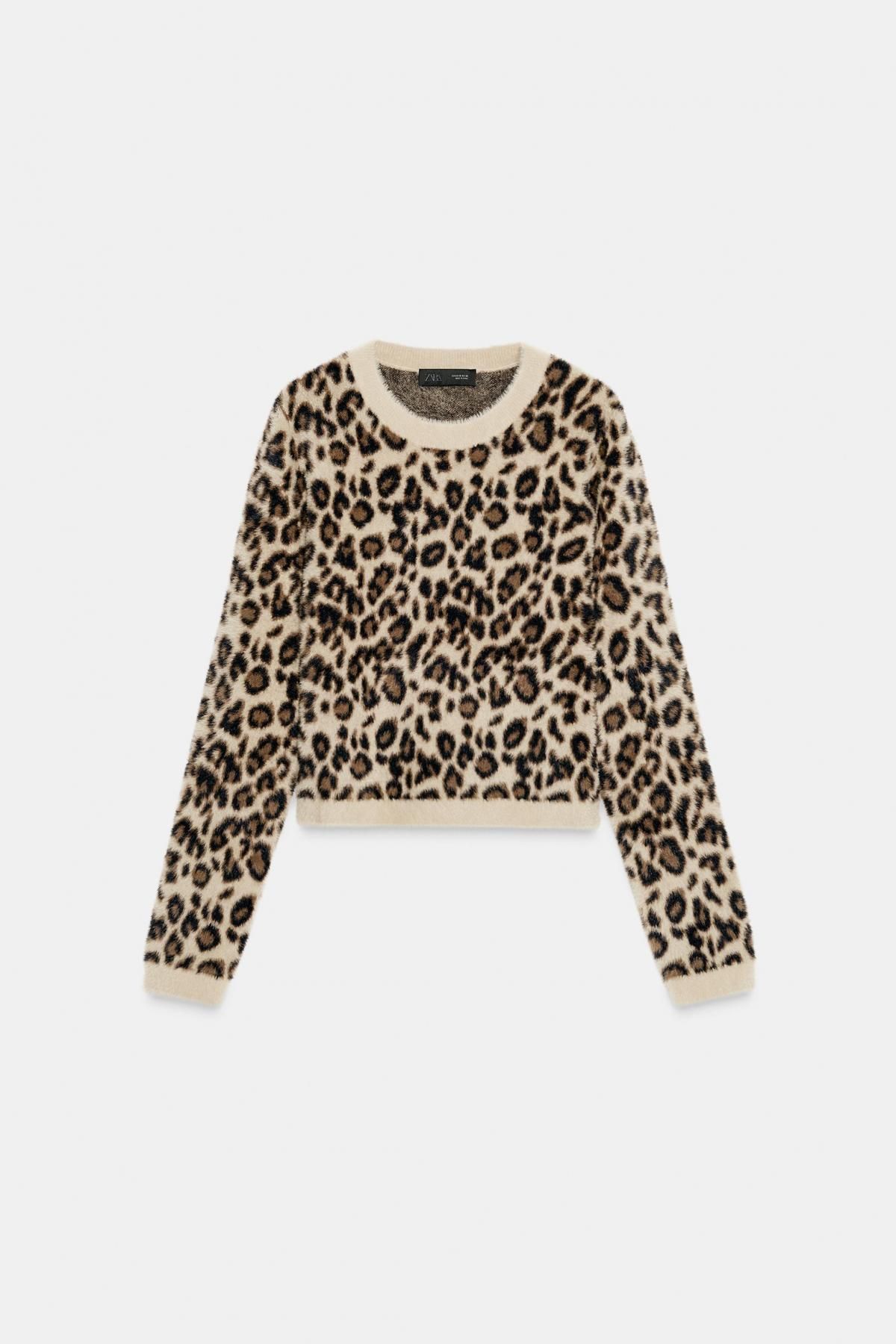 자라 애니멀 프린트 퍼 니트 크롭 스웨터 8146/100 LEOPARD - 상품 이미지