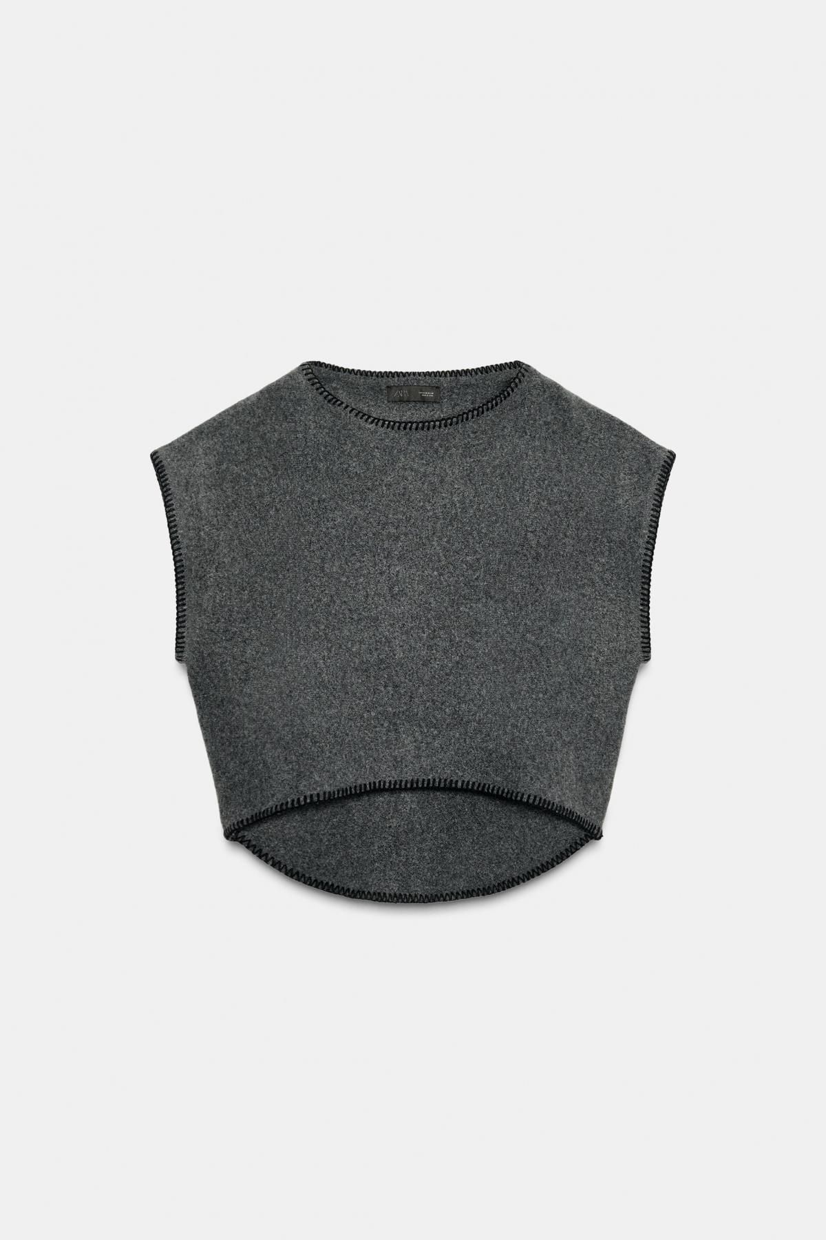 자라 콘트라스트 스티치 니트 베스트 2142/241 DARK GREY - 메인 이미지