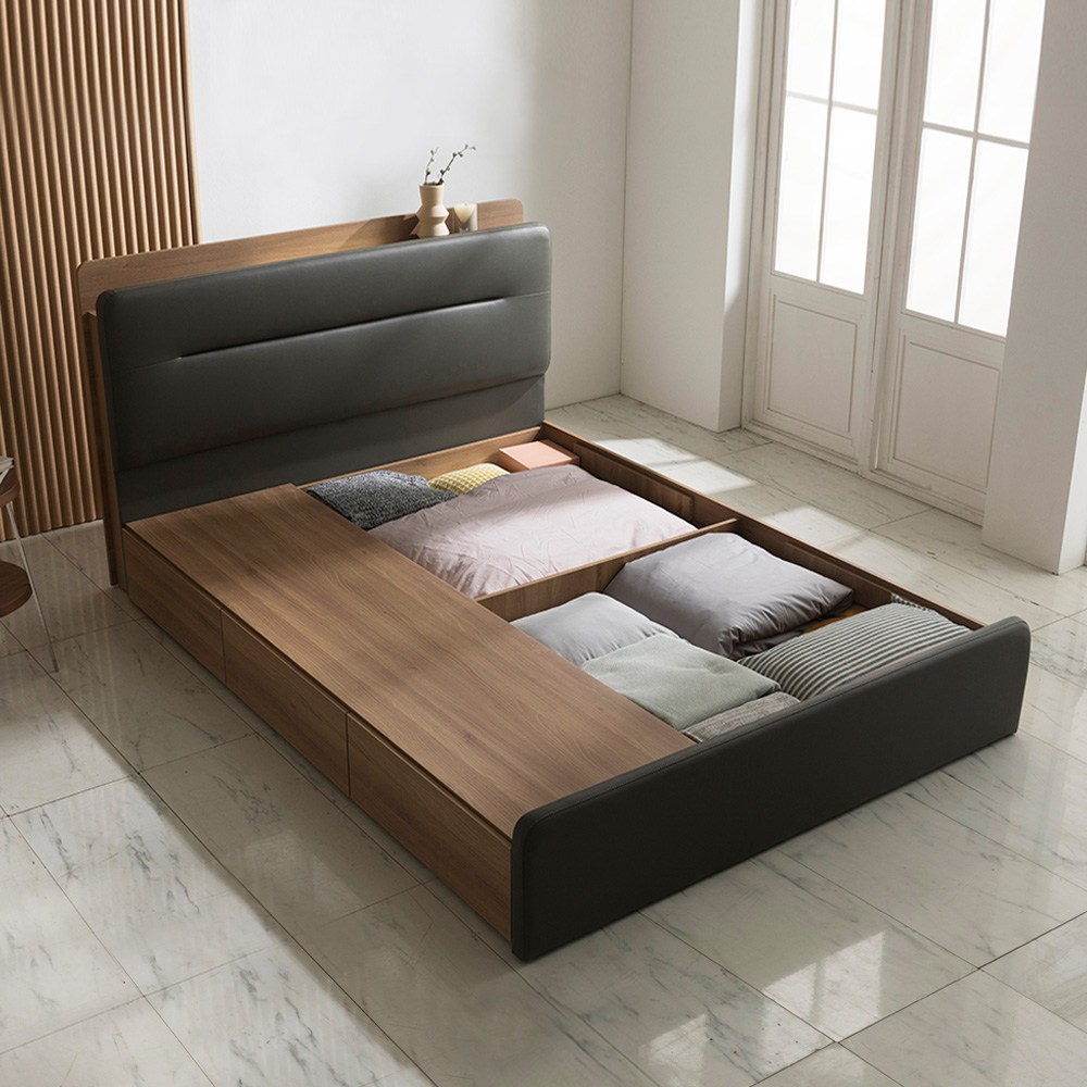 장인가구 루아 터치센서 LED 가죽헤드 3서랍 수납침대 Q 라텍폼스 7존독립