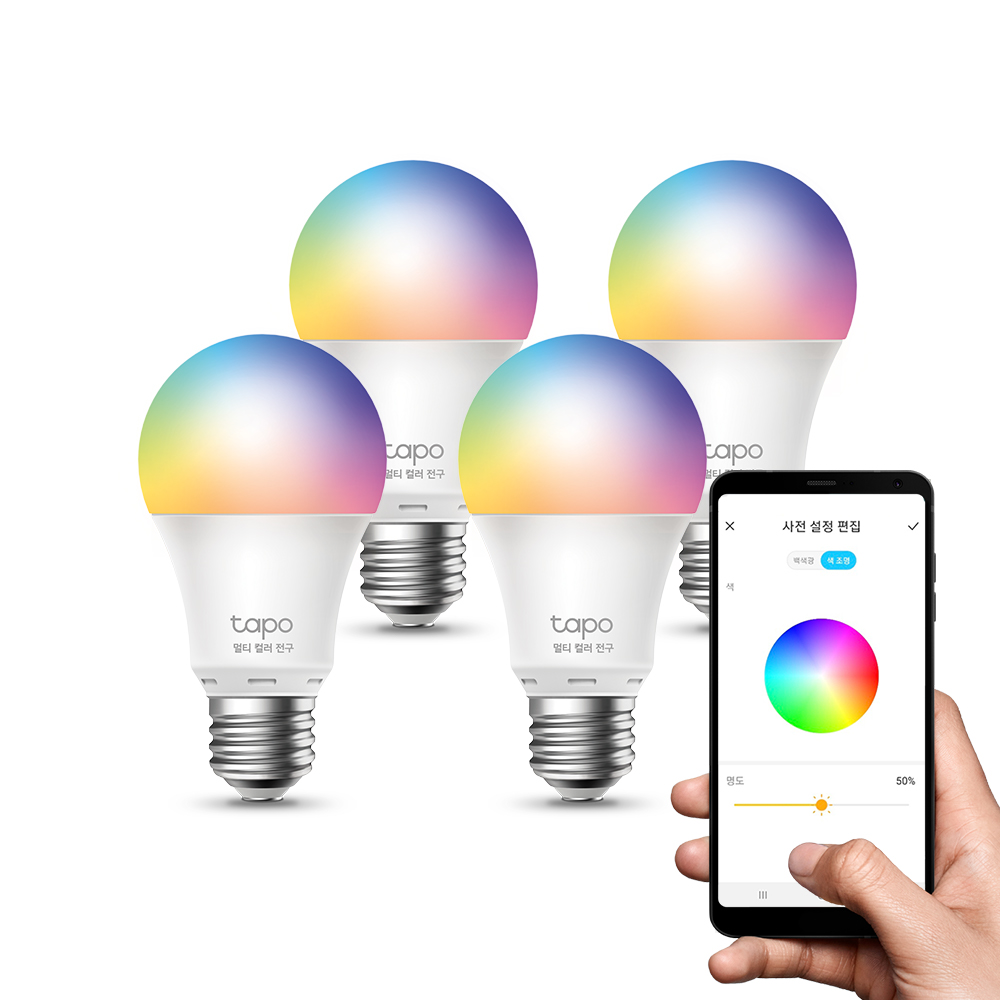 티피링크 Tapo L530E 스마트 멀티컬러 전구 LED 조명 E26소켓 8W, 전구색, 4개