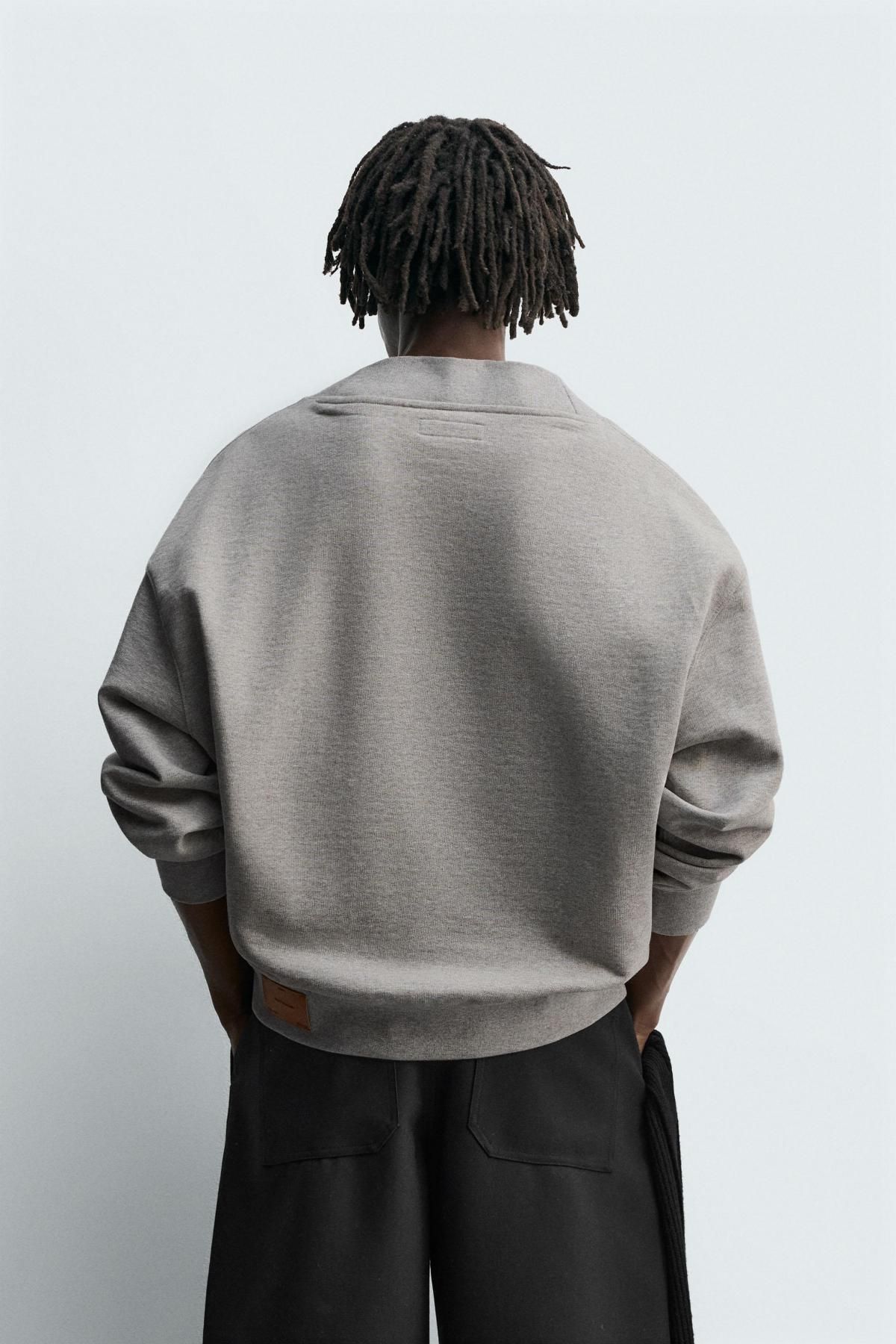 자라 브이넥 테리 코튼 스웨트셔츠 4393/319 GREY MARL - 상세 이미지 4