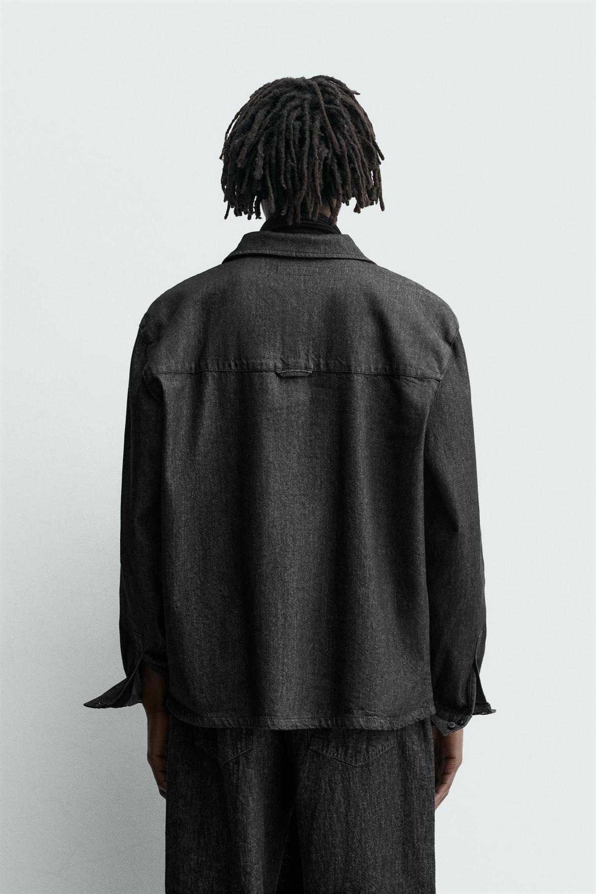 자라 테크니컬 데님 워싱 긴팔 셔츠 1820/360 BLACK - 상세 이미지 4
