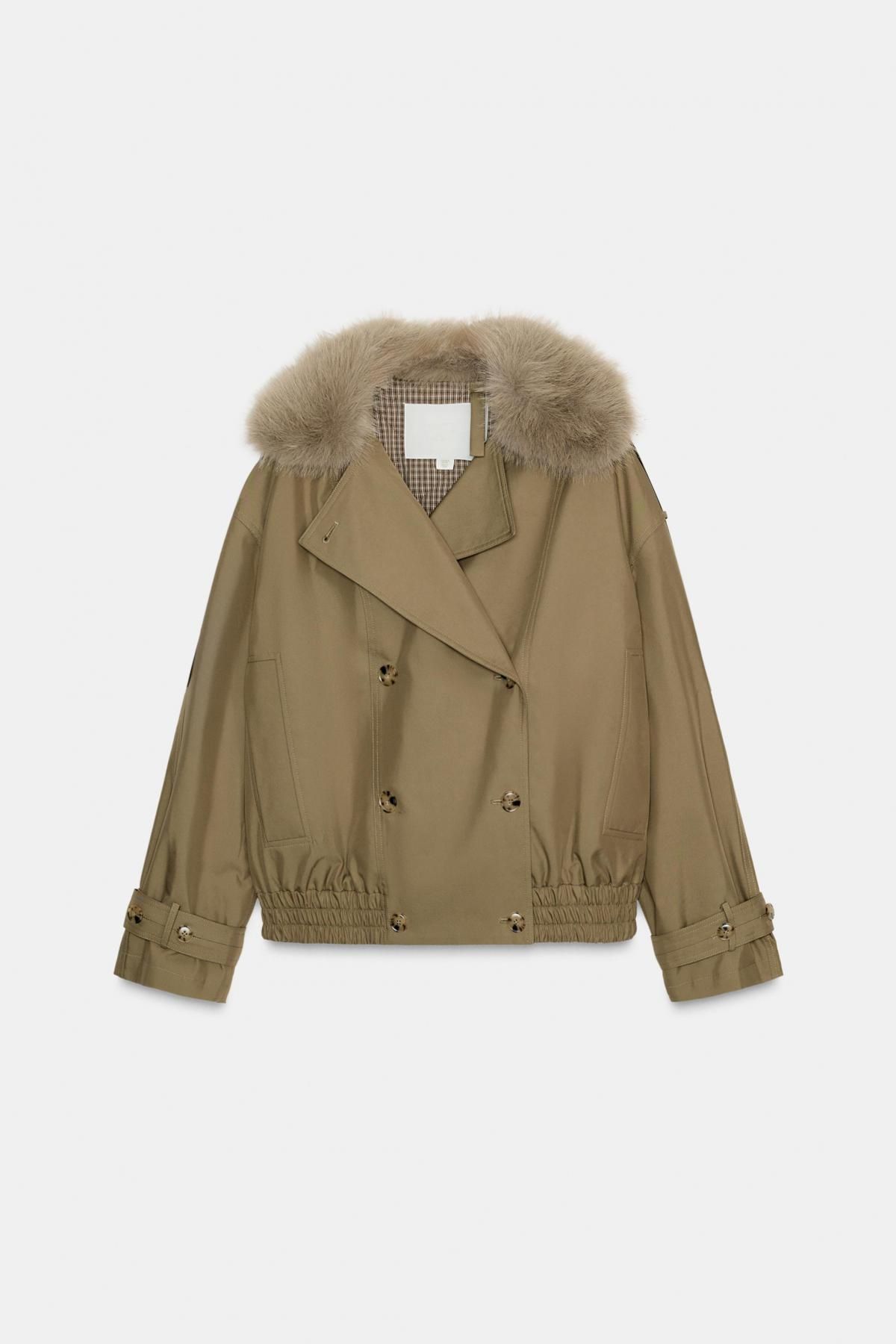 자라 탈착식 퍼카라 트렌치코트 3811/264 LIGHT KHAKI - 상품 이미지