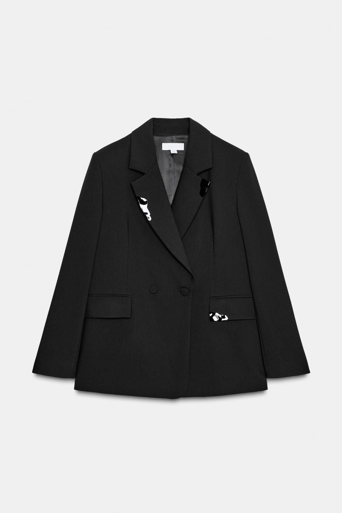 자라 더블브레스트 라펠 블레이저 아플리케 9310/593 BLACK - 상품 이미지