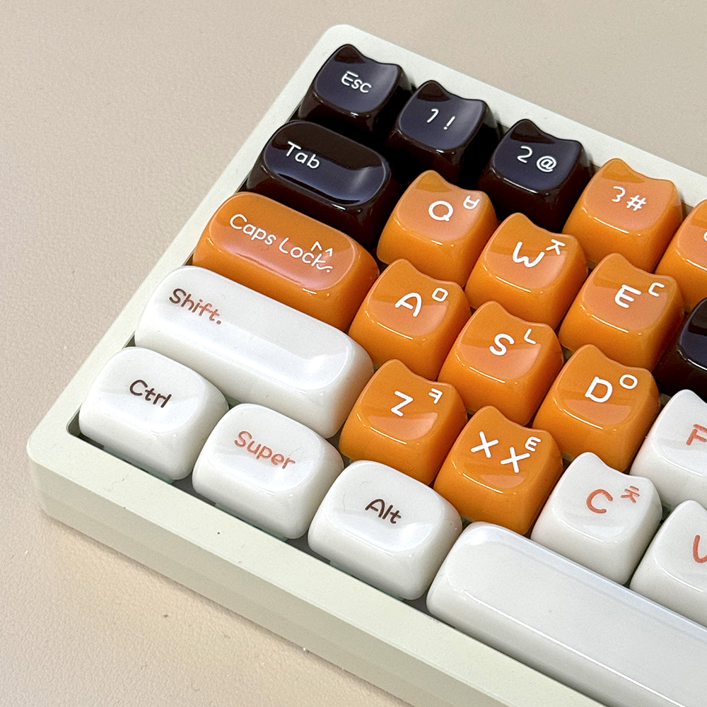 글로시캣 오렌지 삼색냥 한글키캡 UV PC재질 MAO MOA 기계식키보드 키캡 - 상품 이미지