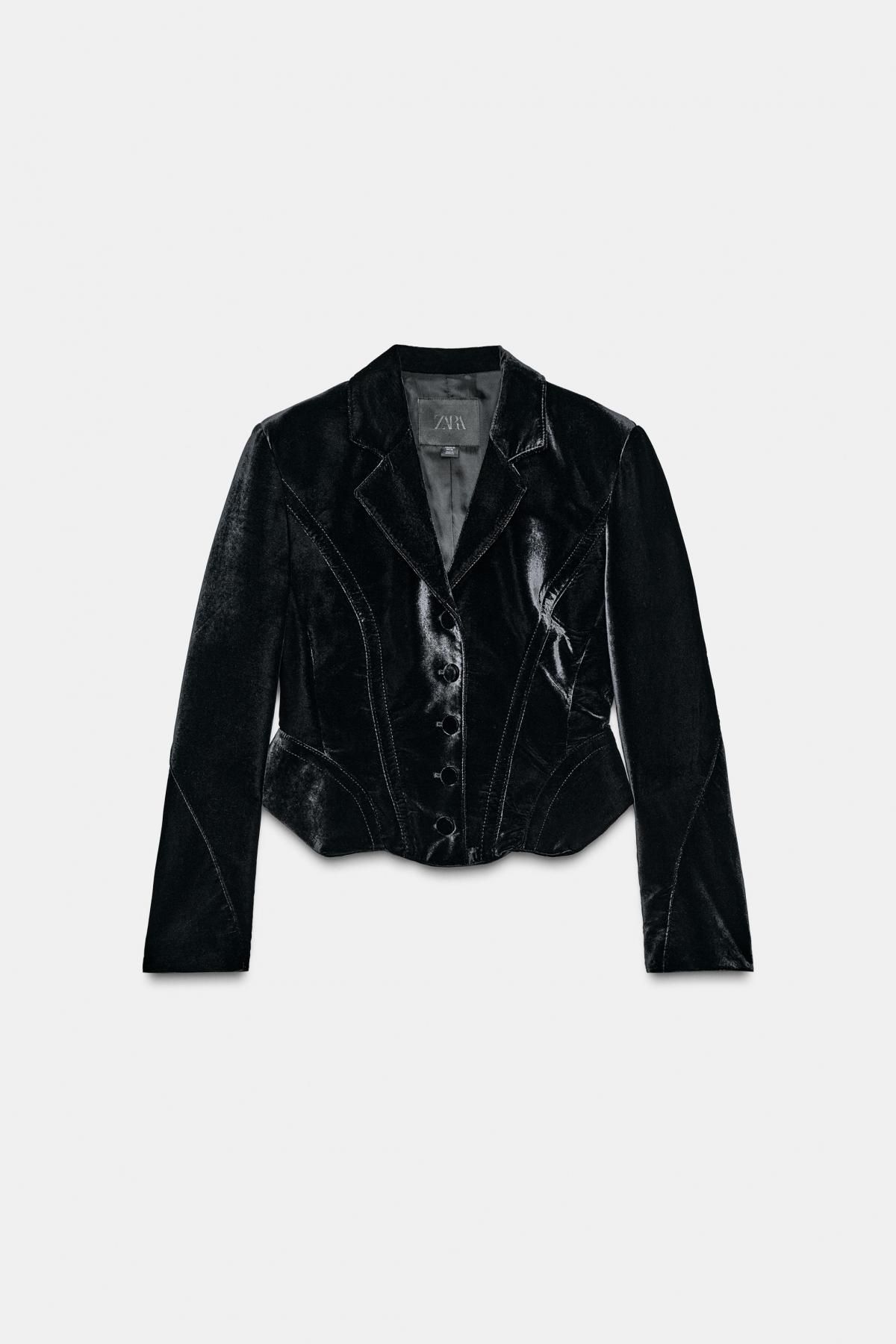 자라 프리미엄 벨벳 크롭 테일러드 재킷 9254/128 BLACK - 메인 이미지