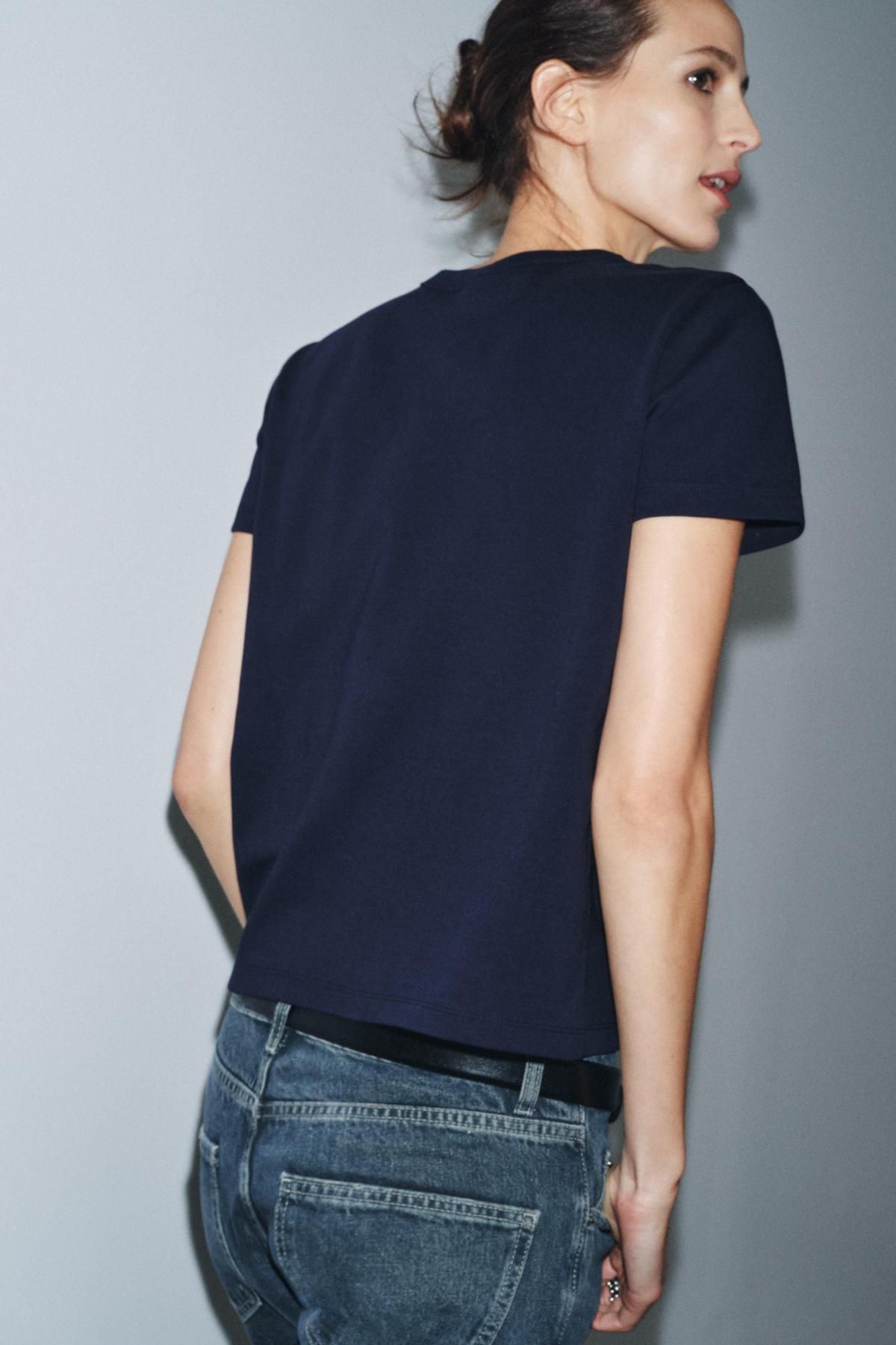 자라 베이직 네이비 인터록 반팔 티셔츠 4174/378 NAVY BLUE - 상세 이미지 4