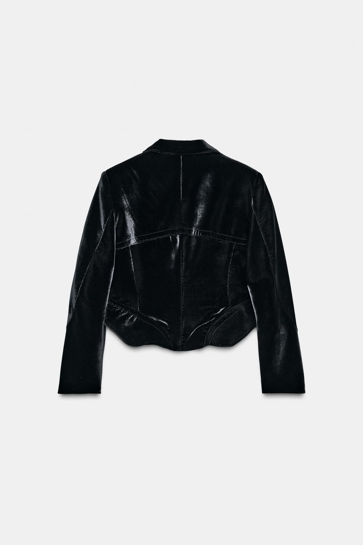 자라 프리미엄 벨벳 크롭 테일러드 재킷 9254/128 BLACK - 상세 이미지 3