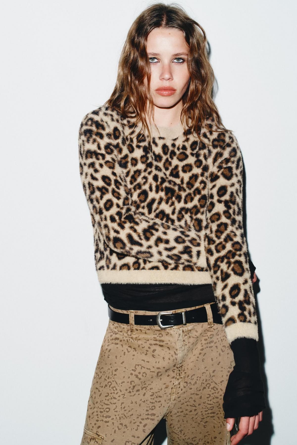 자라 애니멀 프린트 퍼 니트 크롭 스웨터 8146/100 LEOPARD - 상세 이미지 3