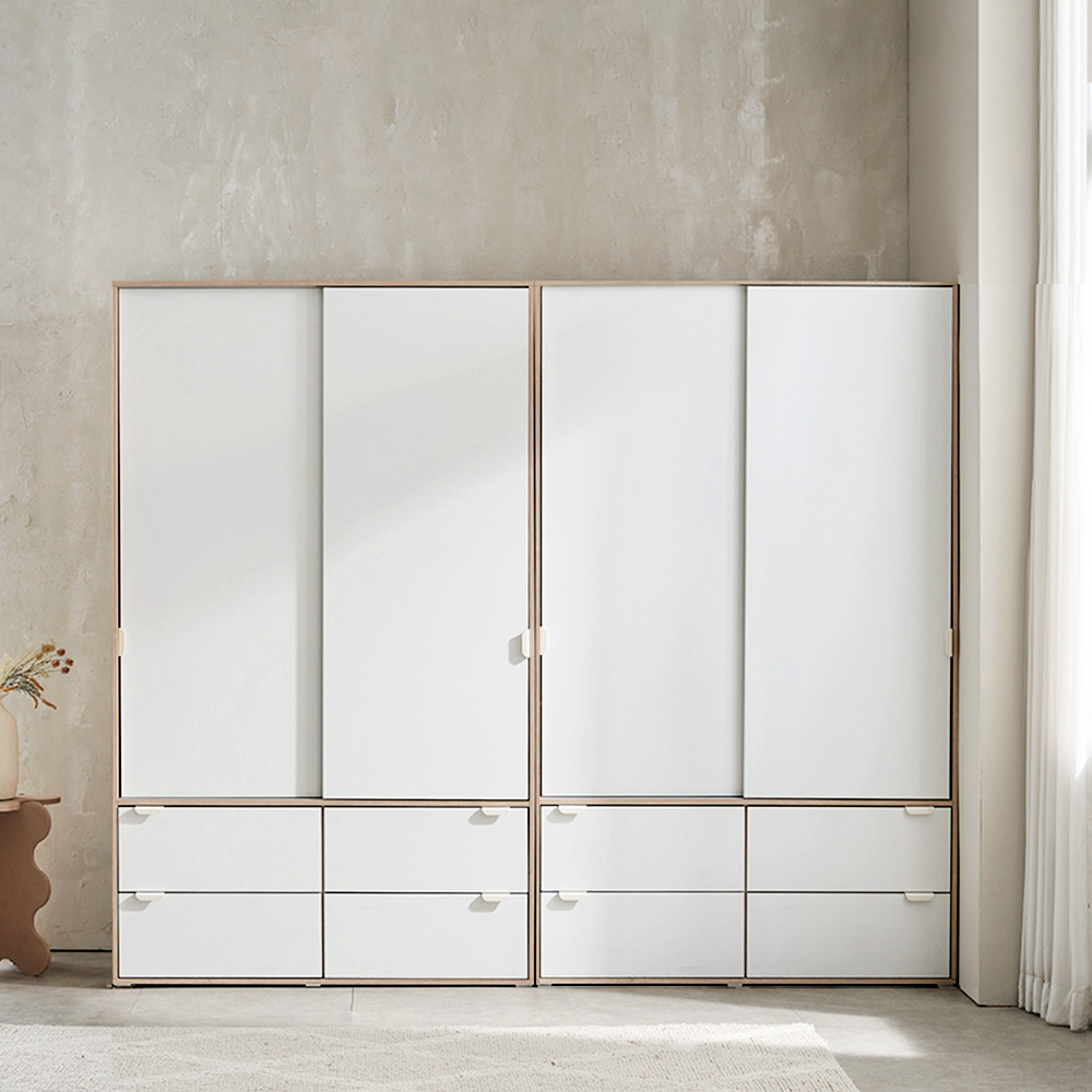 장인가구 코라 2400 슬라이딩 옷장 세트 1200 서랍옷장 (선반형)+1200 서랍옷장 (행거형) - 상품 이미지