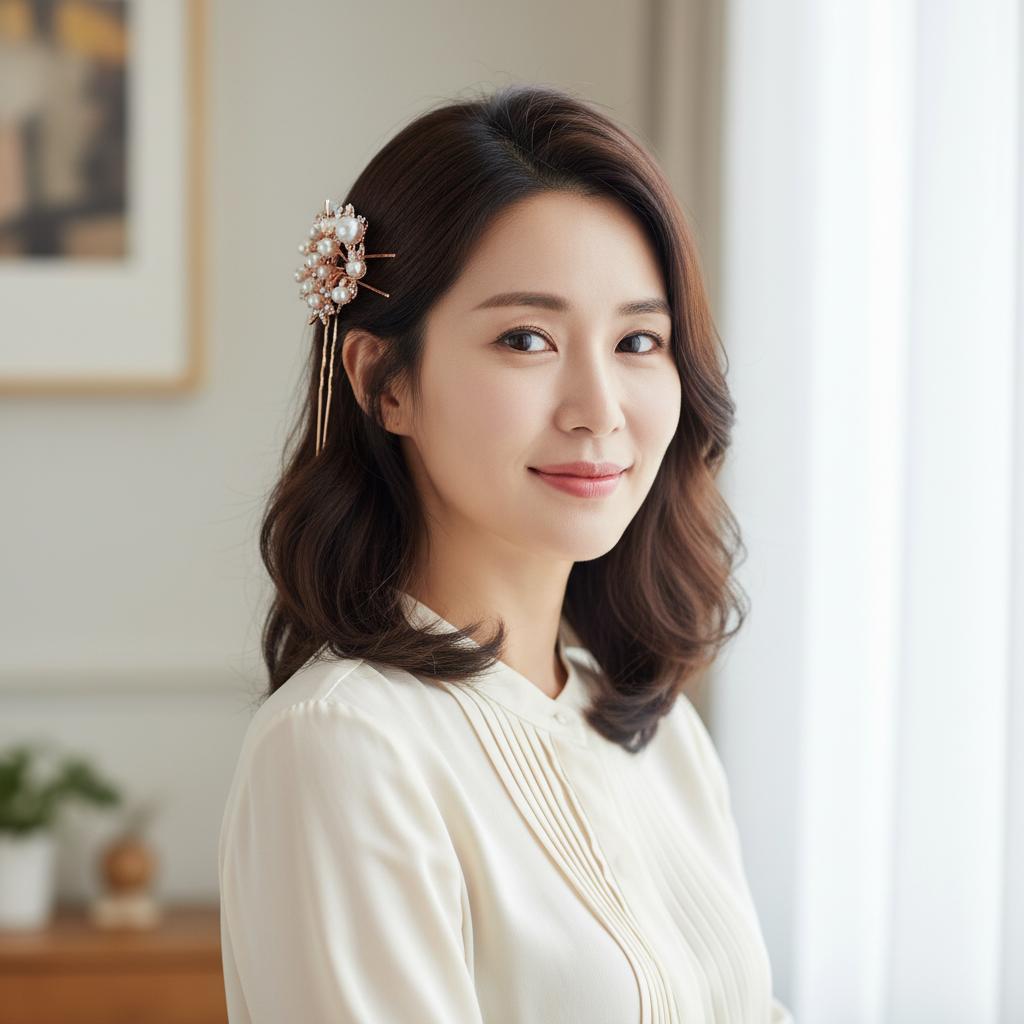 셀프웨딩 헤어 머리장식 올림머리 돌잔치 뒤꽂이 비녀 - 메인 이미지