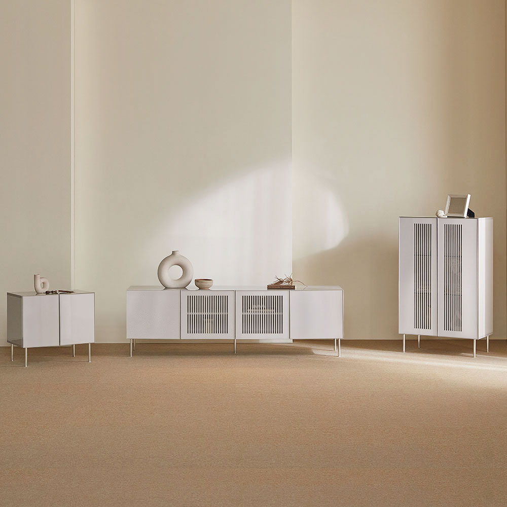 장인가구 무와 E0등급 하이그로시 티비 tv 다이 모던 슬림 높은 거실장 1800+600 SET, 아이보리