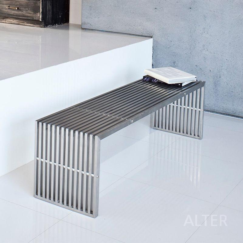 미드센츄리 벤치 실버 야외 사각 스테인리스 의자 카페 인테리어 벤치 120x40x42cm - 상세 이미지 2