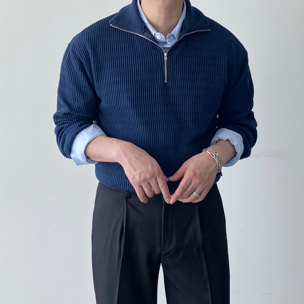 오버핏 반집업 하프집업 남자골지니트 데일리 긴팔니트 - 상세 이미지 3