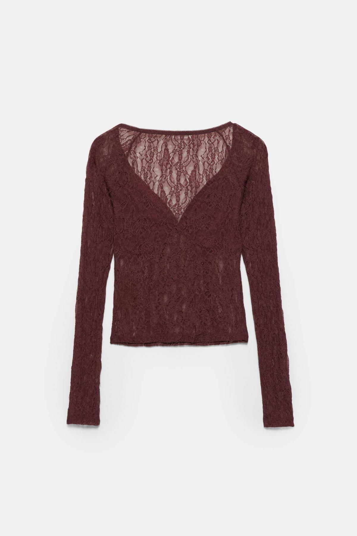풀앤베어 코르셋 레이스 브이넥 긴팔 탑 7153/354 BURGUNDY 이미지 6