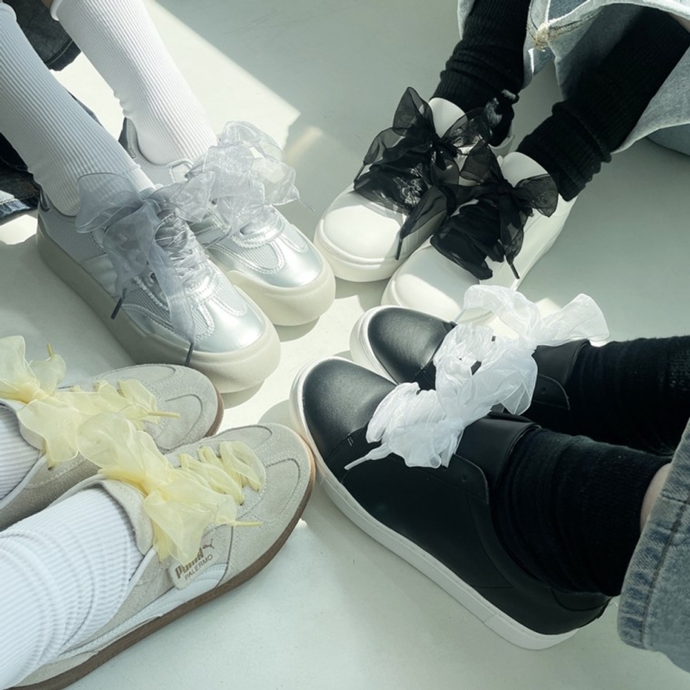 쉬폰 운동화 리본 레이스 신발 끈 4color 새틴 슈 신꾸 참 장식 리본끈 운동화끈 꾸미기 슈즈 악세사리 - 상품 이미지