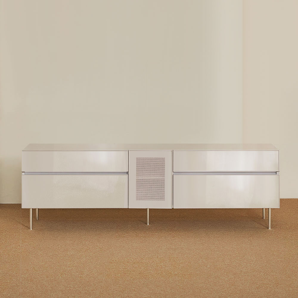 장인가구 무와 E0등급 하이그로시 티비 tv 다이 모던 슬림 높은 거실장 1800+600 SET, 아이보리