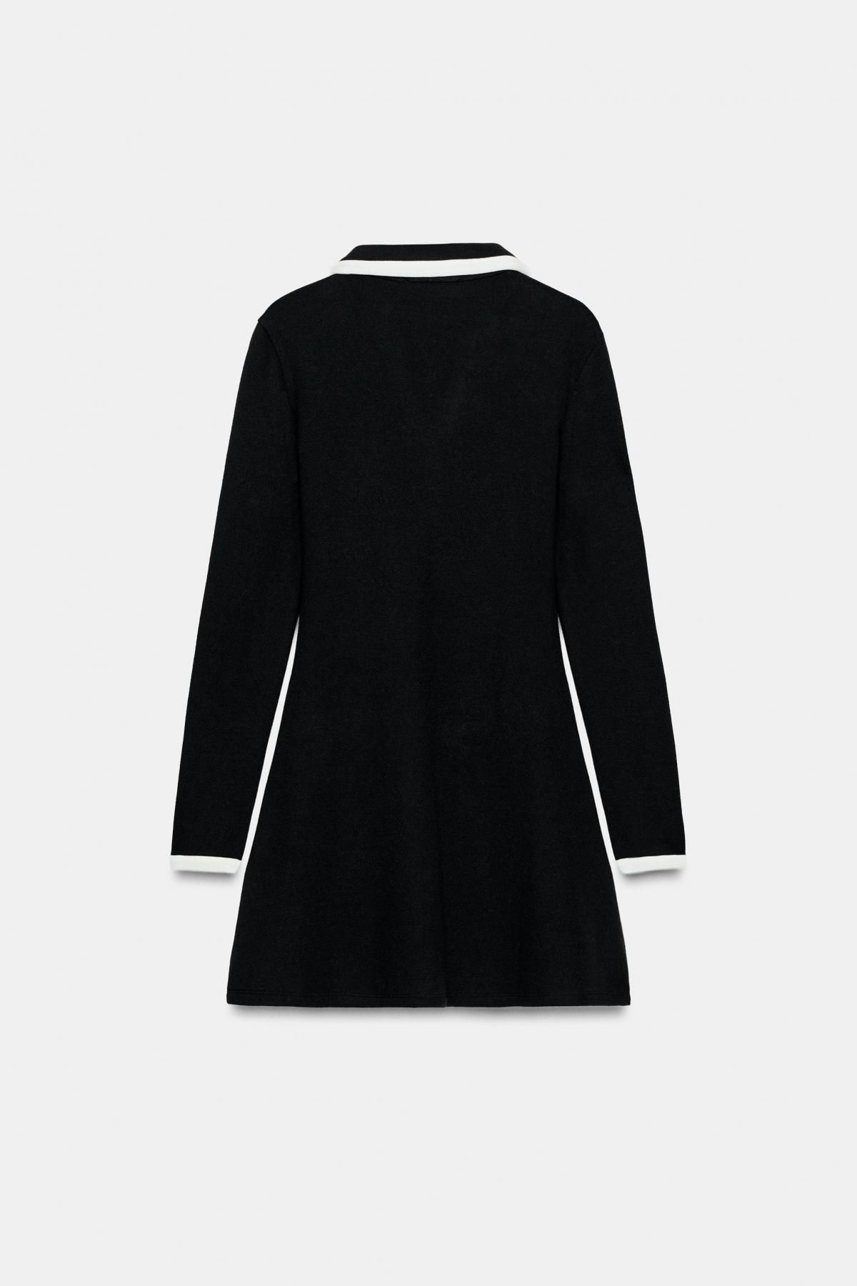 자라 배색 트리밍 소프트 브이넥 미니 원피스 0264/403 BLACK / ECRU - 상세 이미지 5