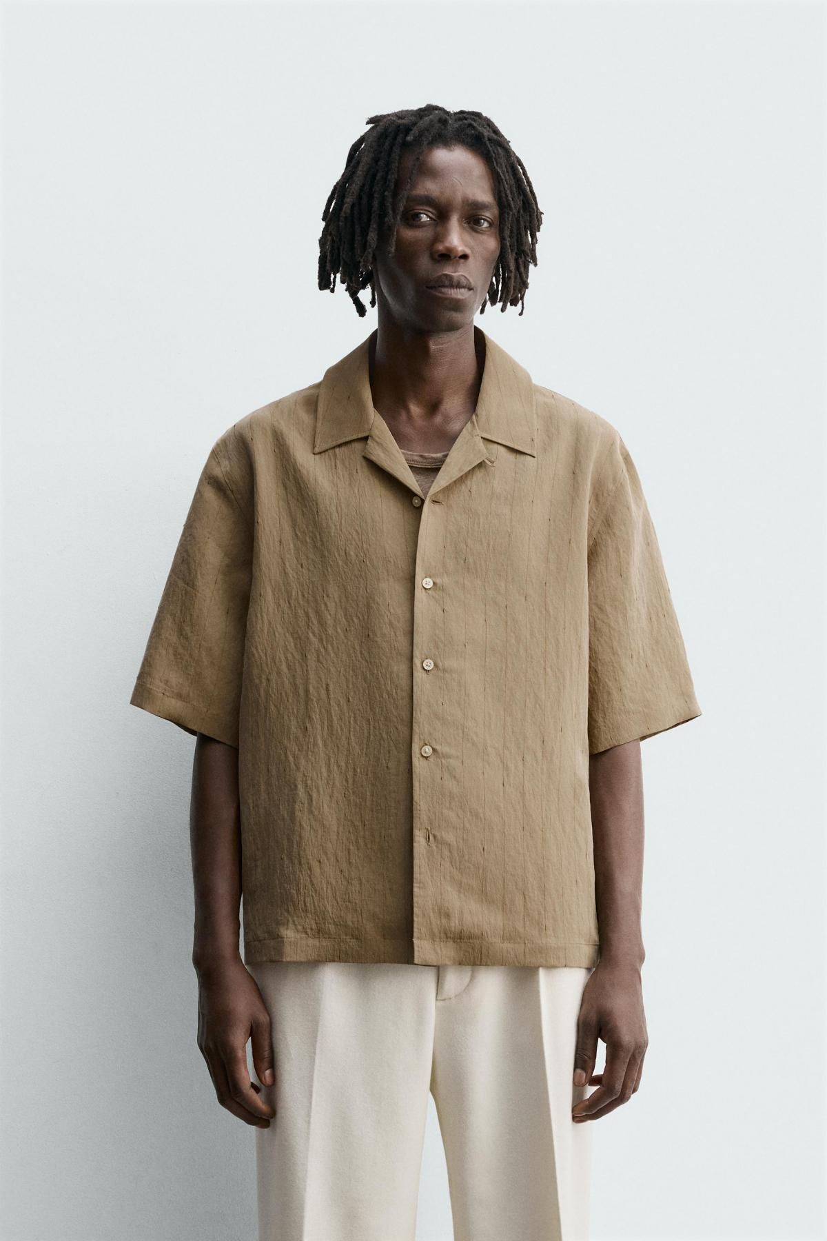 자라 스트라이프 모달 블렌드 반팔 셔츠 7545/463 BEIGE - 상세 이미지 3