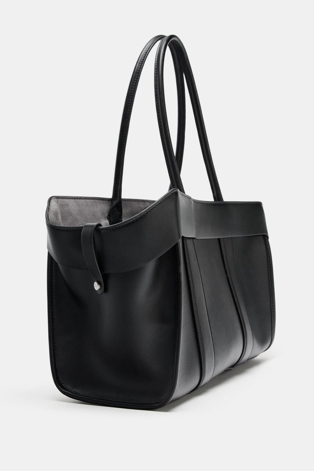 자라 베이직 스티치 토트백 블랙 더블스트랩 6159/610 BLACK - 상세 이미지 4