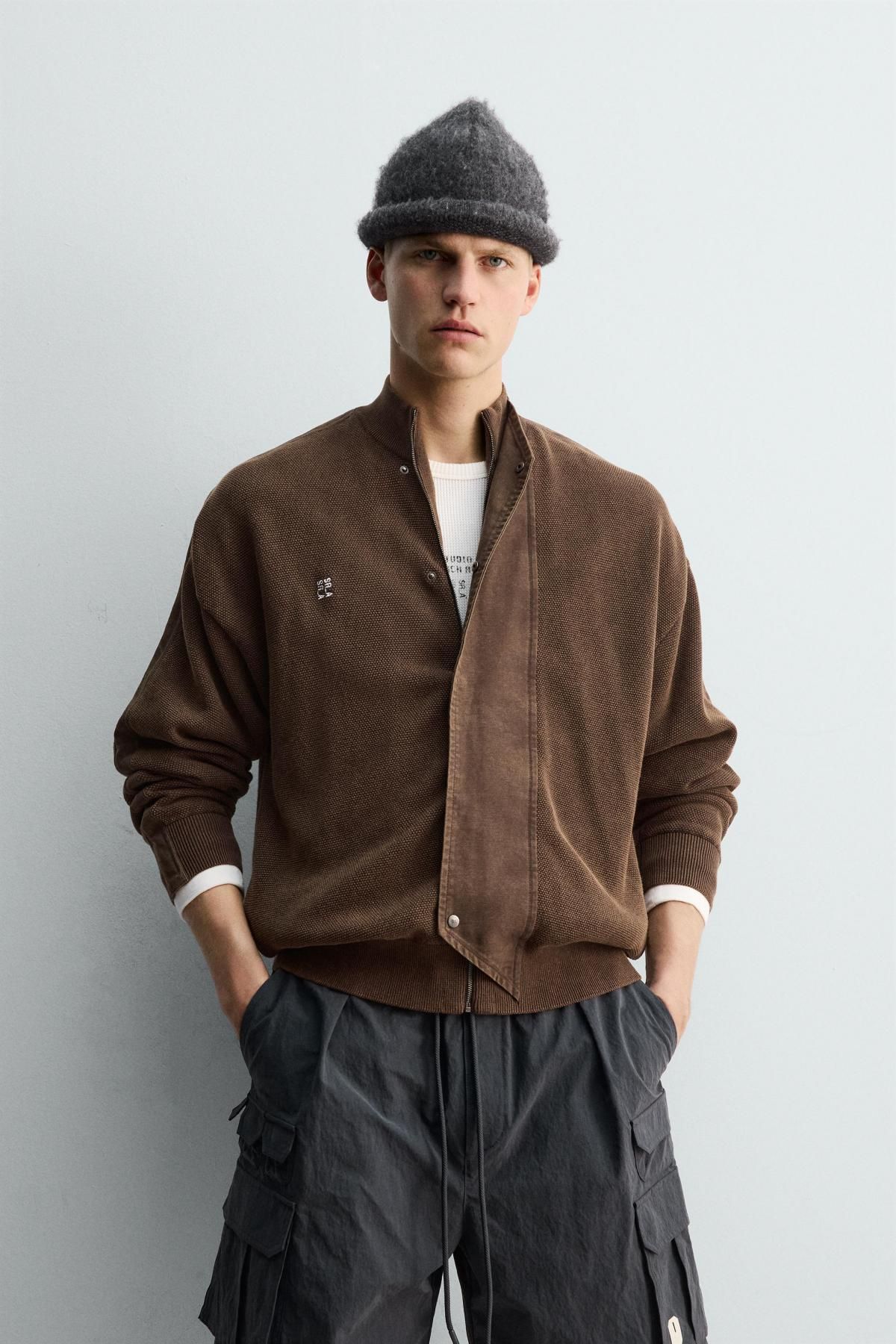 자라 하이넥 브라운 집업 니트 가디건 3284/390 BROWN - 상세 이미지 3