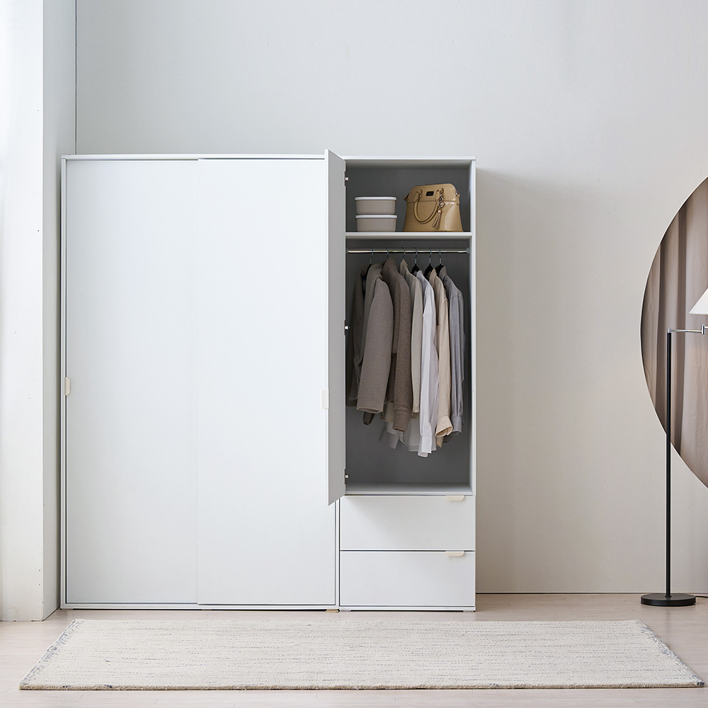 장인가구 코라 2400 슬라이딩 옷장 세트 1200 서랍옷장 (선반형)+1200 서랍옷장 (행거형) - 상세 이미지 4