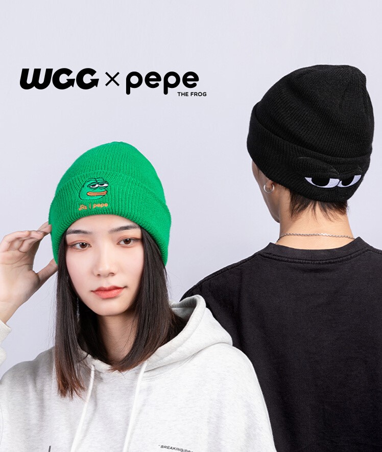 WCC 슬픈개구리 페페 콜라보 니트비니 가을 겨울 남녀 커플 자수 코디 모자 - 상품 이미지