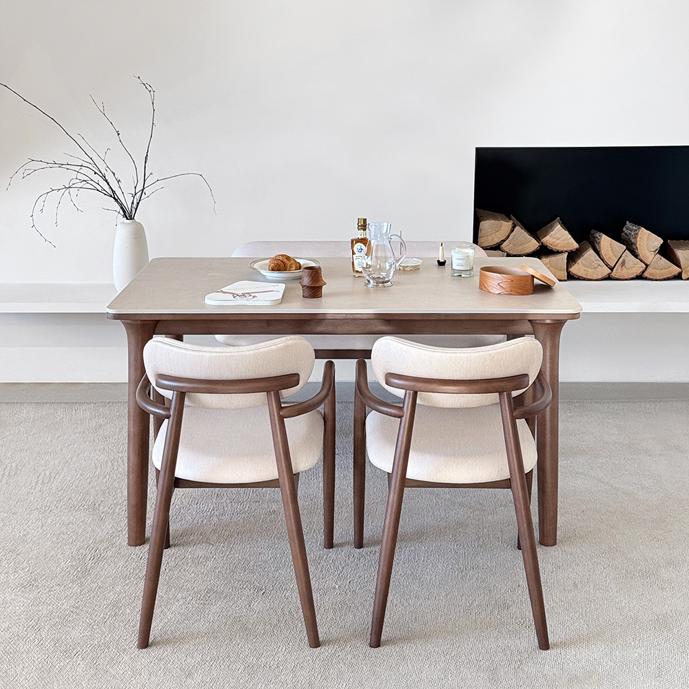 로포텐 오로라 4인용 원목 양면 포세린 세라믹 식탁세트 식탁+의자2+벤치1, 1400mm