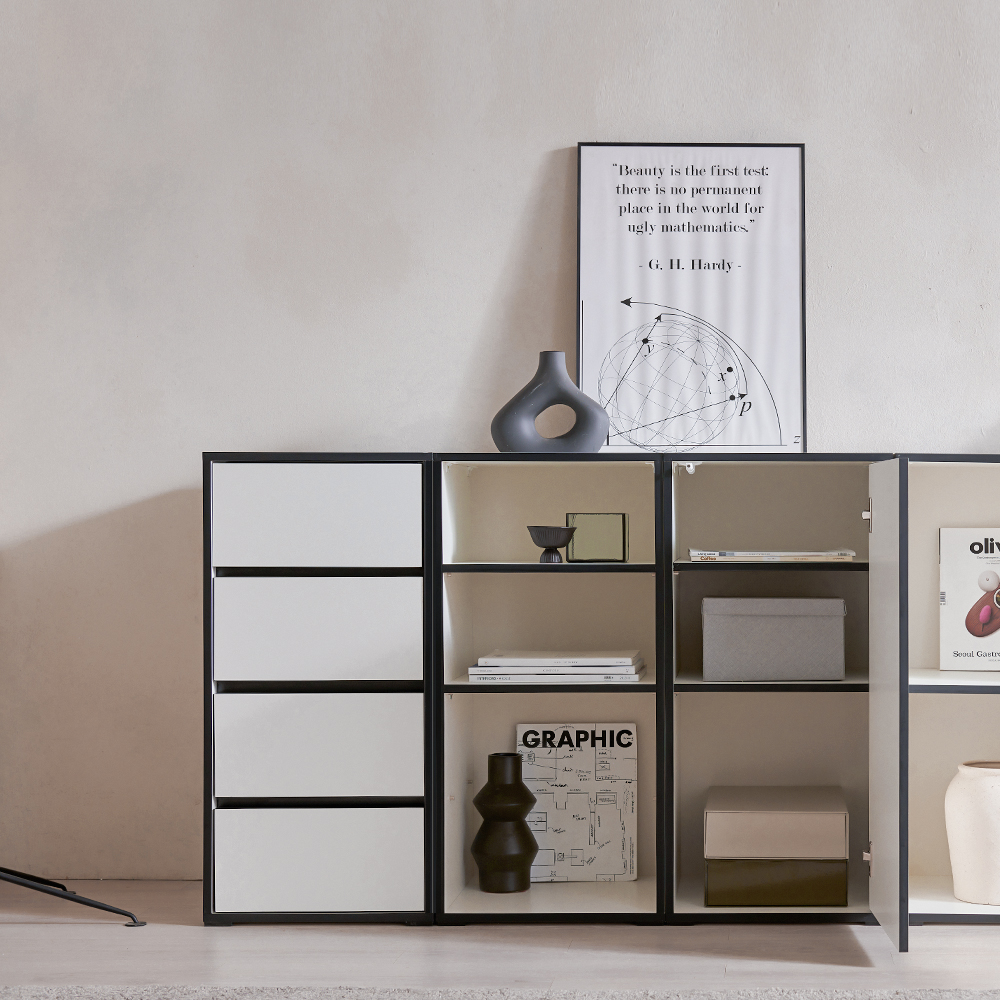 바스포르 뮤트 1200set 800선반장+400책장 높은 거실장