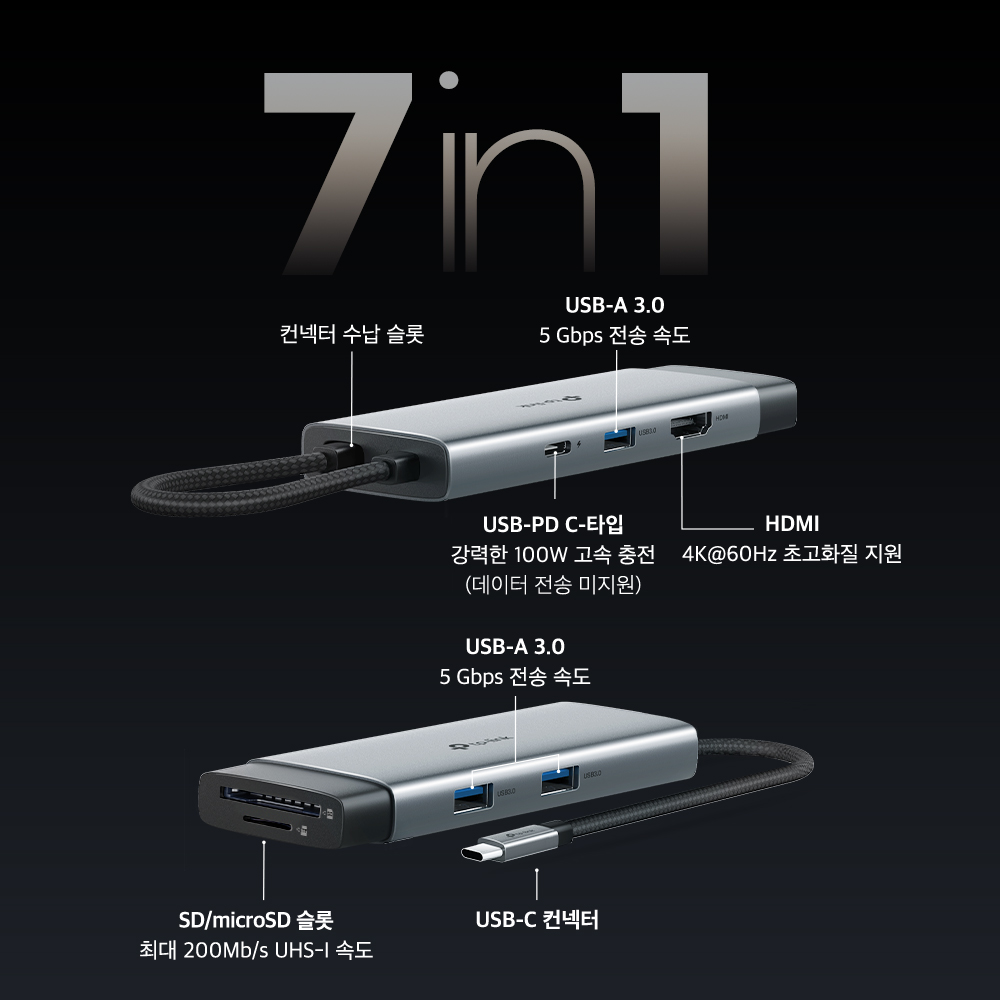 티피링크 UH7021C 7포트 다기능 허브 USB 3.0 SD카드리더 HDMI (USB-A x 3) - 상세 이미지 2