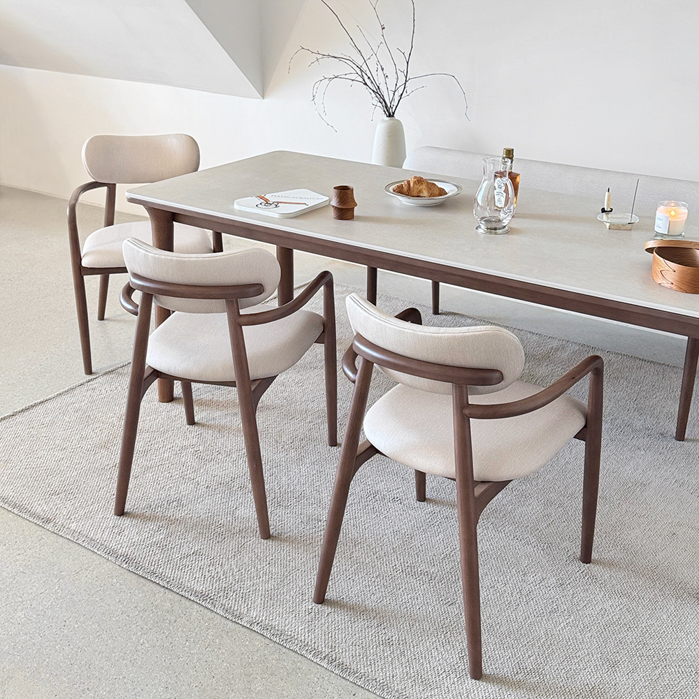 로포텐 오로라 4인용 원목 양면 포세린 세라믹 식탁세트 식탁+의자2+벤치1, 1400mm