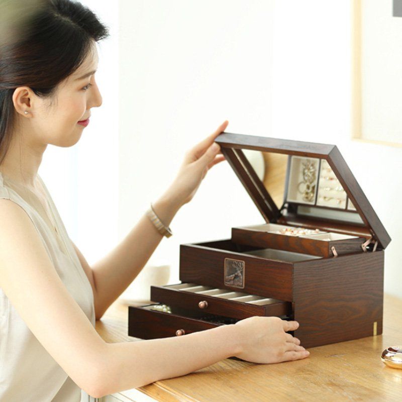 우드 주얼리박스 목걸이 귀걸이 보관 상자 4단 소나무색 - 상세 이미지 3