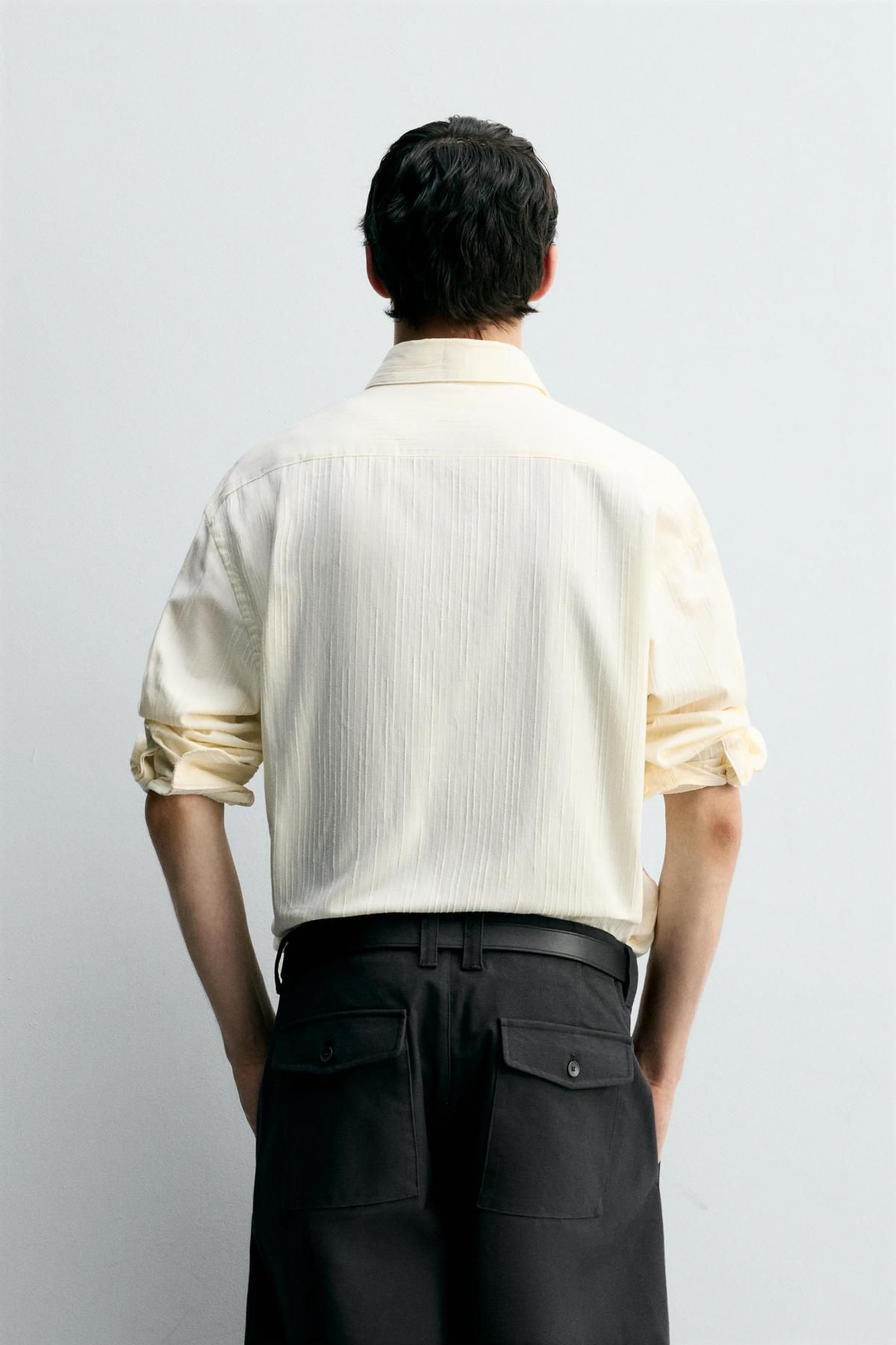 자라 텍스처 스트라이프 셔츠 코튼 레귤러핏 1195/303 ECRU - 상세 이미지 4