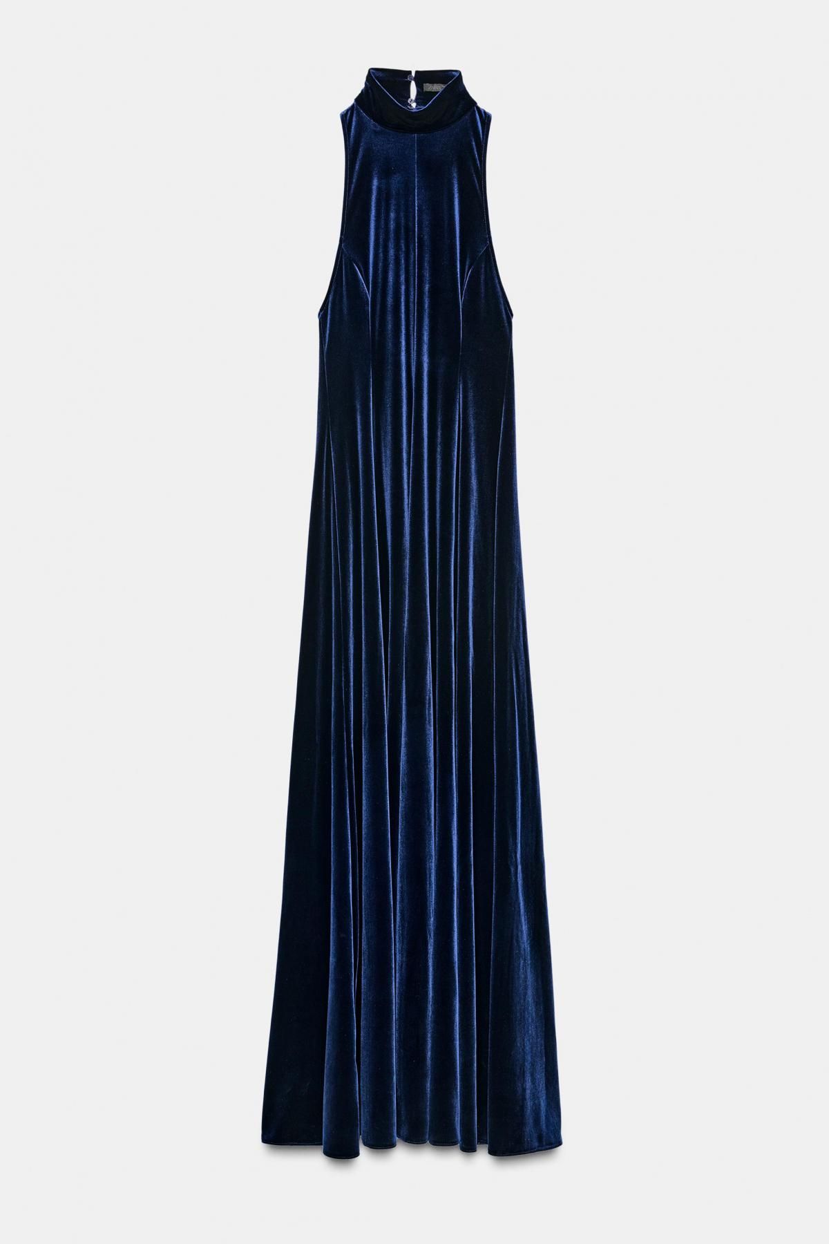 자라 벨벳 백리스 홀터넥 롱 원피스 5063/253 NAVY BLUE - 상품 이미지
