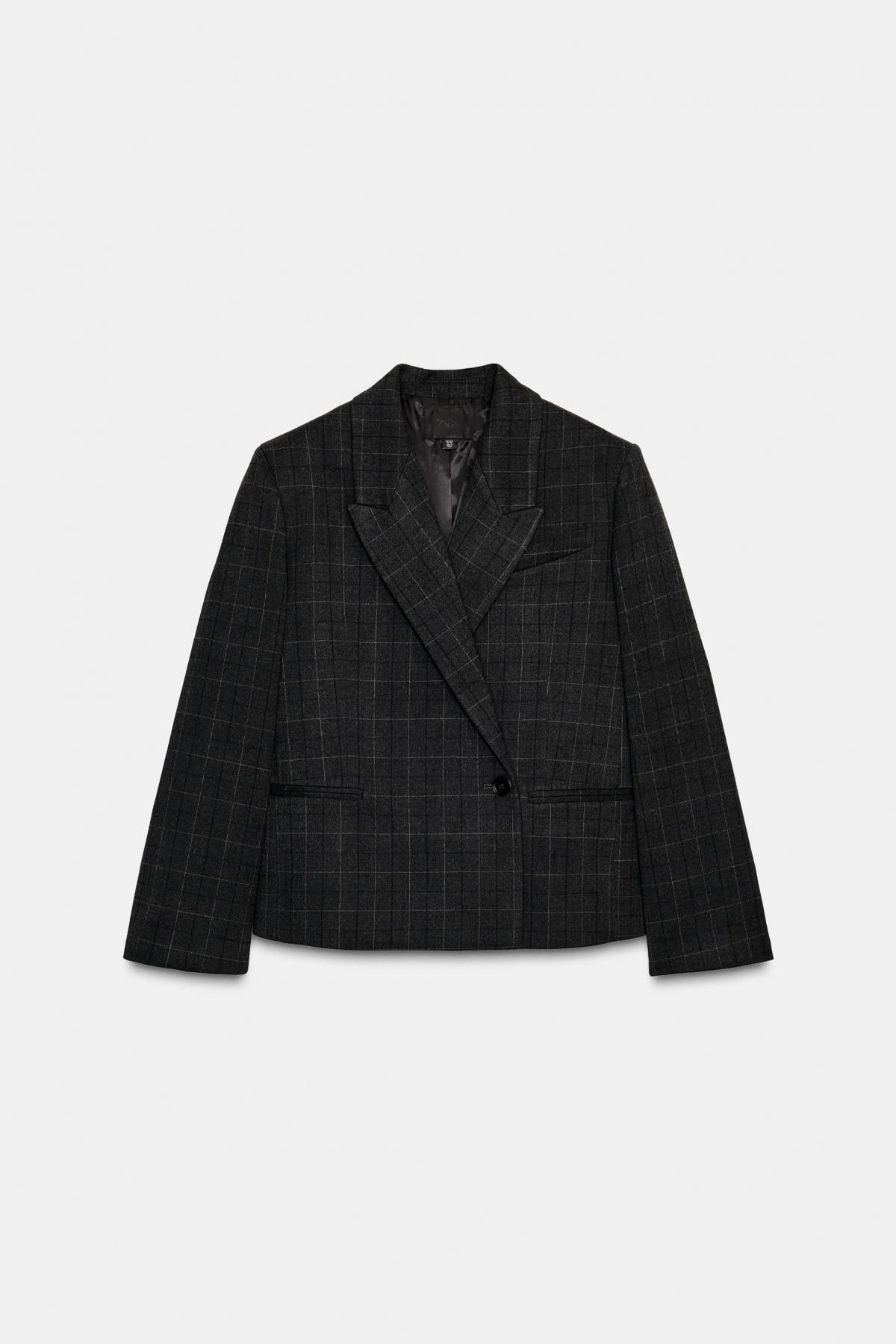 자라 오버핏 체크 더블브레스트 블레이저 1255/787 GREY MARL - 상품 이미지