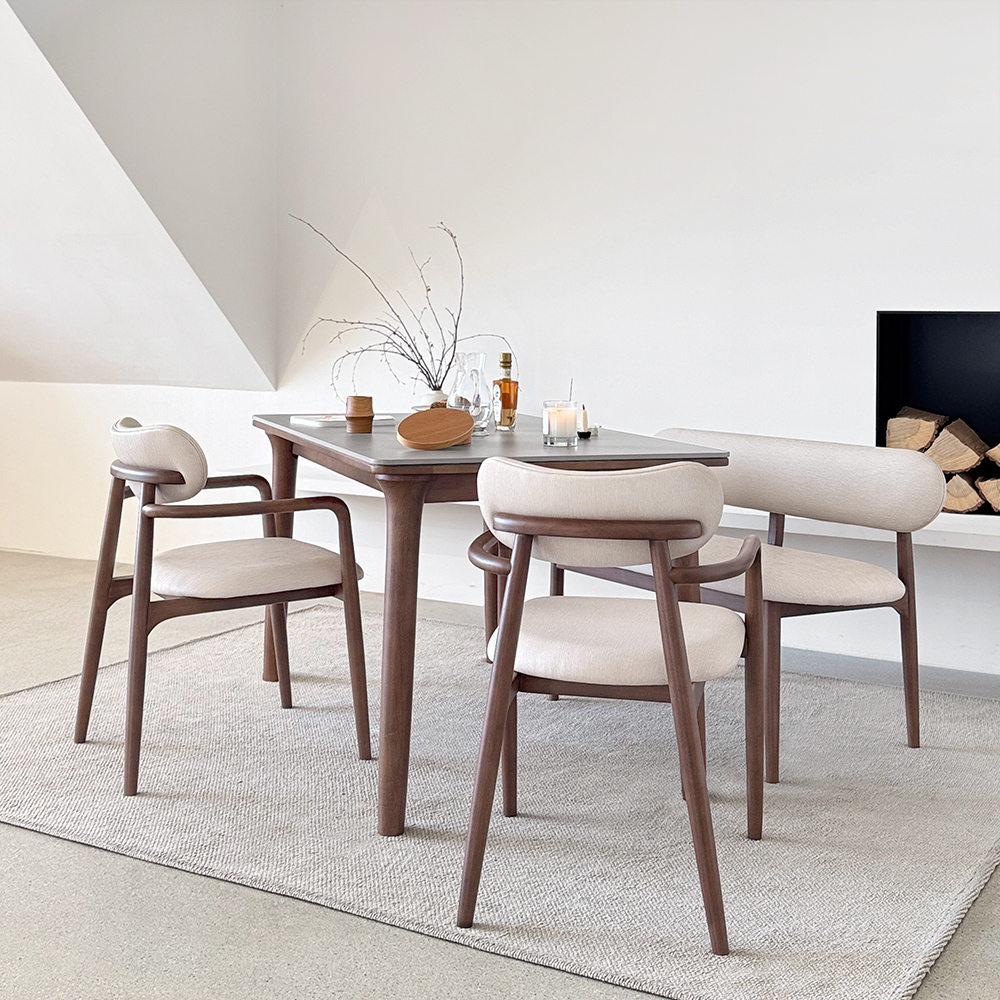 로포텐 오로라 4인용 원목 양면 포세린 세라믹 식탁세트 식탁+의자2+벤치1, 1400mm