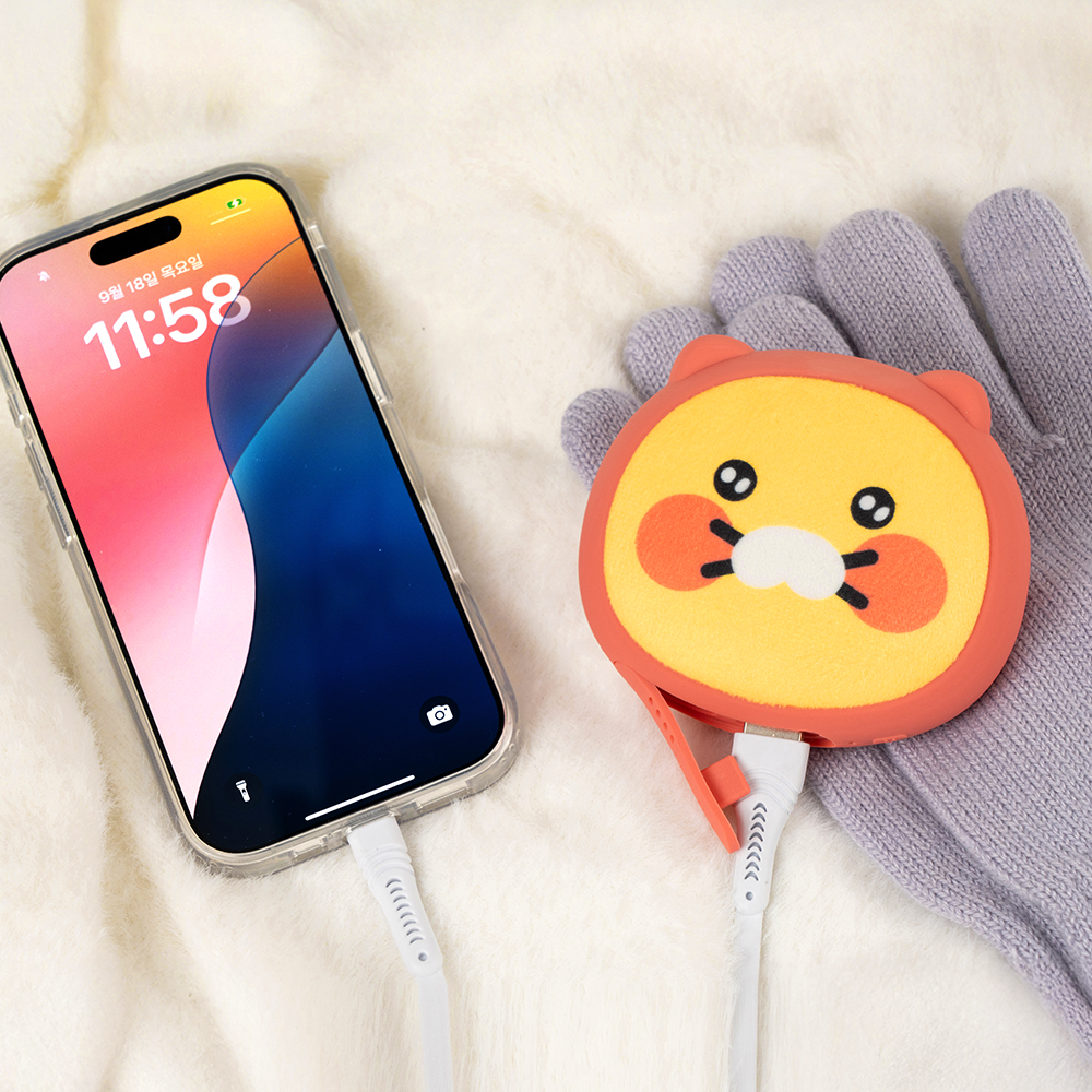 카카오프렌즈 포근 양면발열 손난로 보조배터리 5000mAh 얼굴형 미니 손난로 - 상세 이미지 4