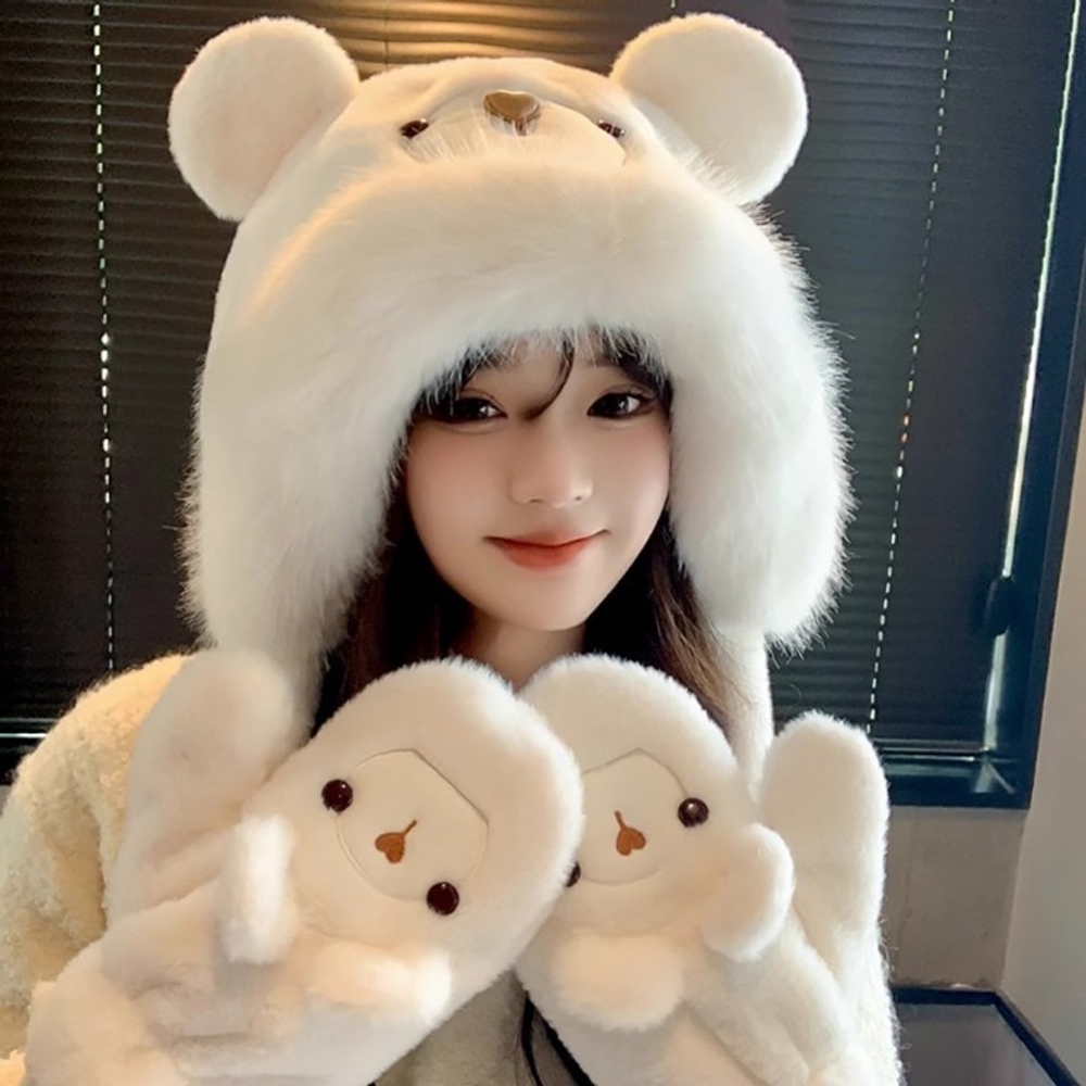 후드모자 곰돌이모자 곰돌이머플러 벙거지모자 귀도리 귀달이 - 메인 이미지