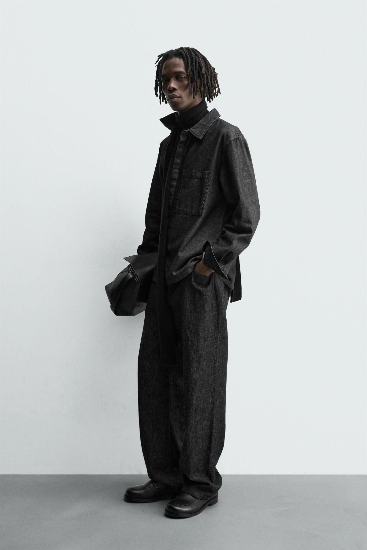자라 테크니컬 데님 워싱 긴팔 셔츠 1820/360 BLACK - 상세 이미지 5