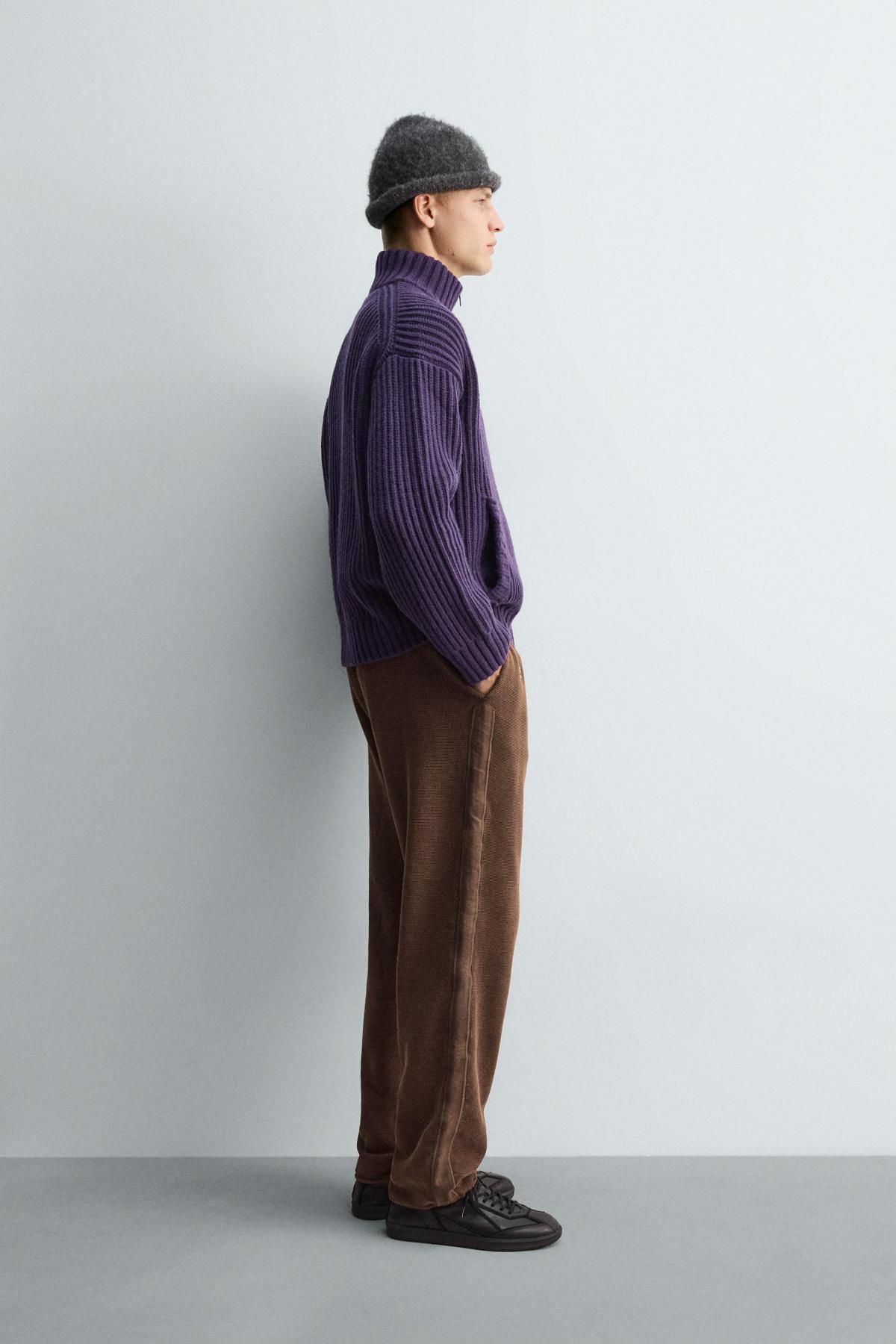 자라 코튼 와이드핏 니트 조거 팬츠 3284/391 BROWN - 상세 이미지 4